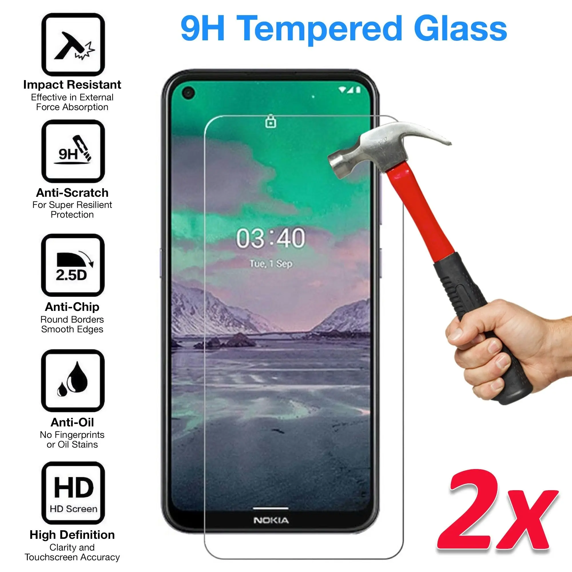 [2 Pack] MEZON Nokia 5.4 Tempered Glass Crystal Clear Premium 9H HD Case Friendly Screen Protector (Nokia 5.4, 9H)