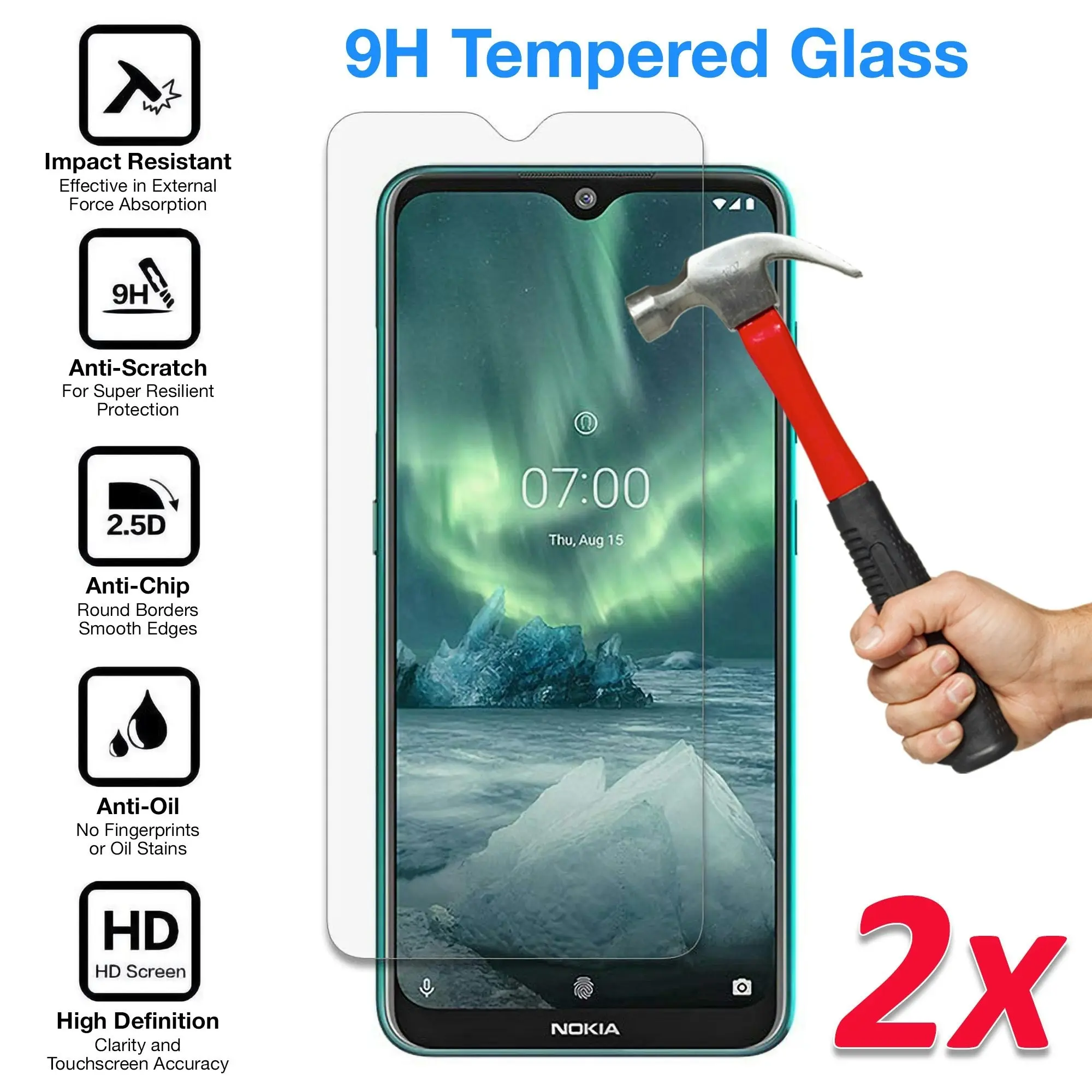 [2 Pack] MEZON Nokia 2.3 Tempered Glass Crystal Clear Premium 9H HD Case Friendly Screen Protector (Nokia 2.3, 9H)