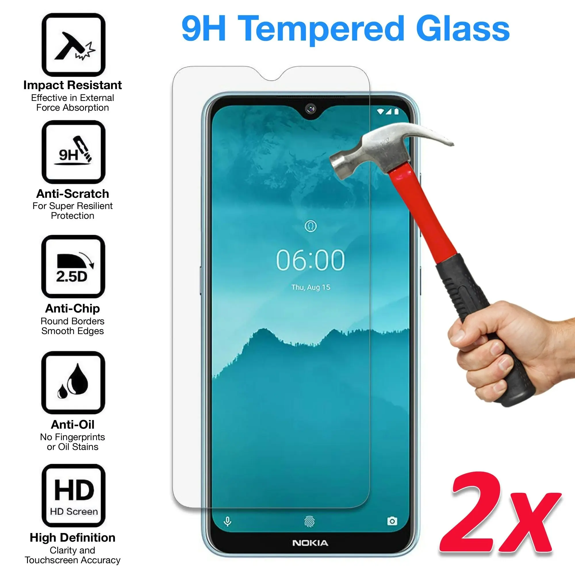 [2 Pack] MEZON Nokia 6.2 Tempered Glass Crystal Clear Premium 9H HD Case Friendly Screen Protector (Nokia 6.2, 9H)