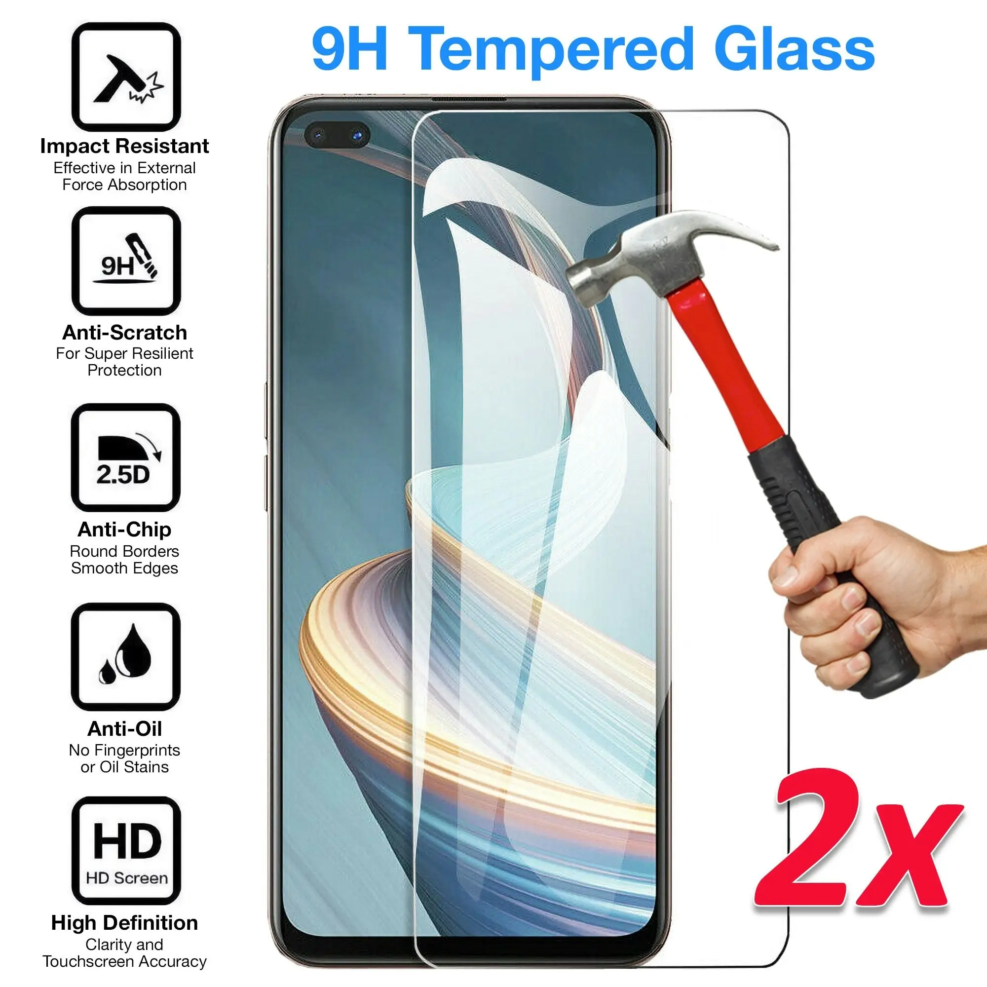 [2 Pack] MEZON OPPO Reno4 Z 5G Tempered Glass 9H HD Crystal Clear Premium Case Friendly Screen Protector (Reno4 Z 5G, 9H)