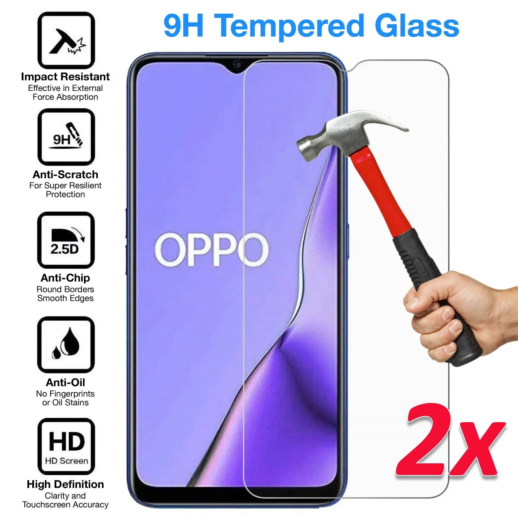 [2 Pack] MEZON OPPO A5 2020 Tempered Glass 9H HD Crystal Clear Premium Case Friendly Screen Protector (A5 2020, 9H)