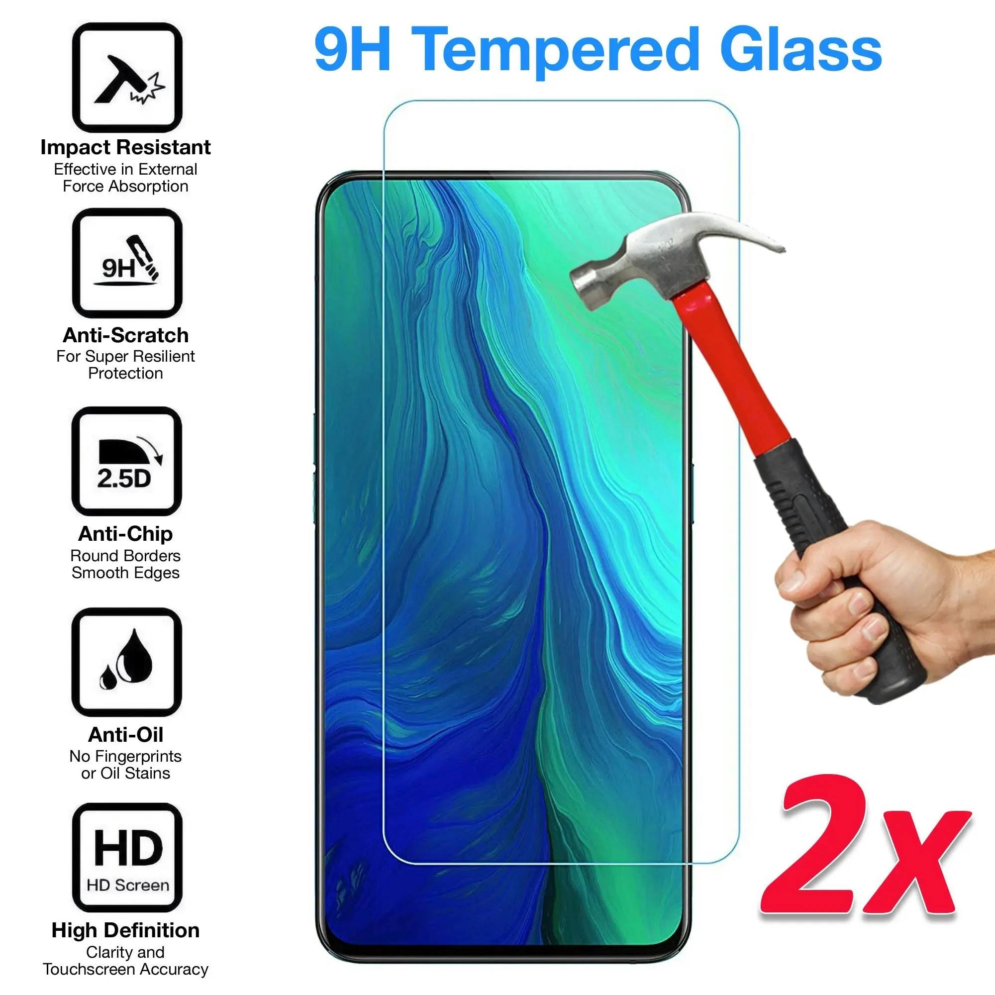 [2 Pack] MEZON OPPO Reno2 Z Tempered Glass 9H HD Crystal Clear Premium Case Friendly Screen Protector (Reno2 Z, 9H)