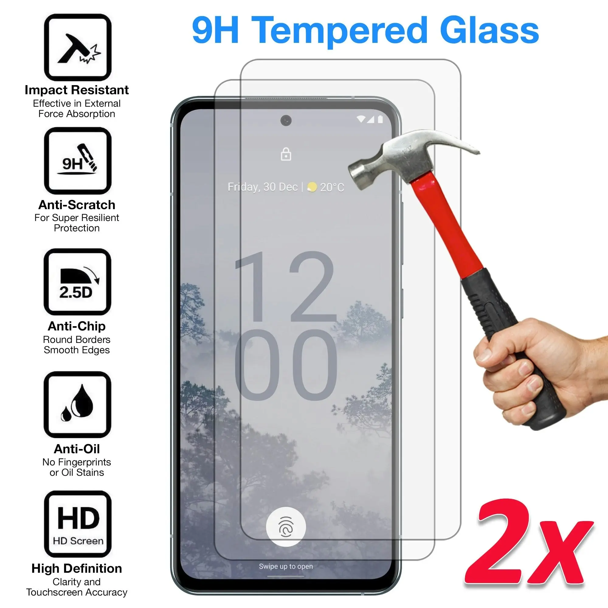 [2 Pack] MEZON Nokia X30 5G Tempered Glass Crystal Clear Premium 9H HD Case Friendly Screen Protector (Nokia X30 5G, 9H)