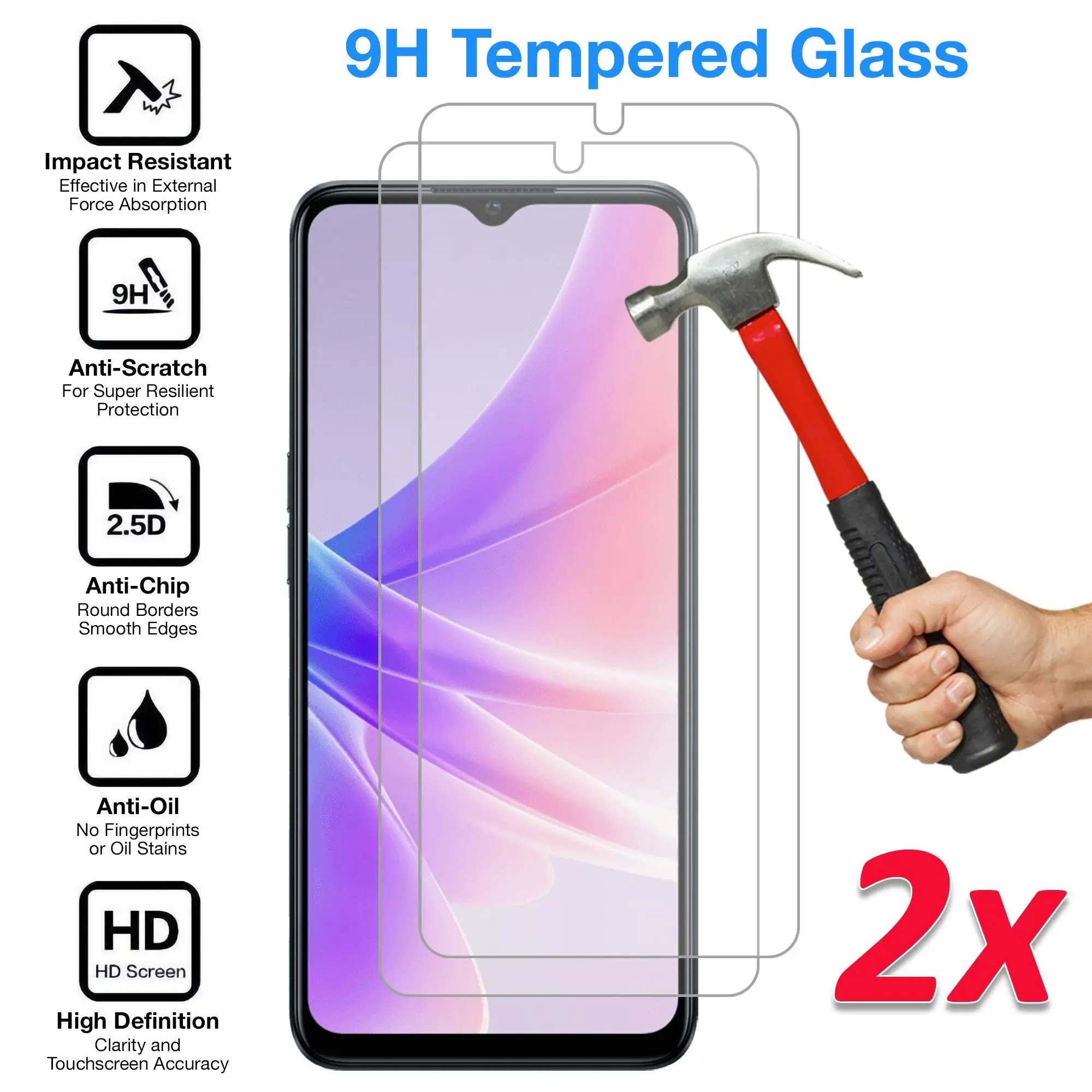 [2 Pack] MEZON Tempered Glass for OPPO A57 Crystal Clear Premium 9H HD Case Friendly Screen Protector (OPPO A57, 9H)