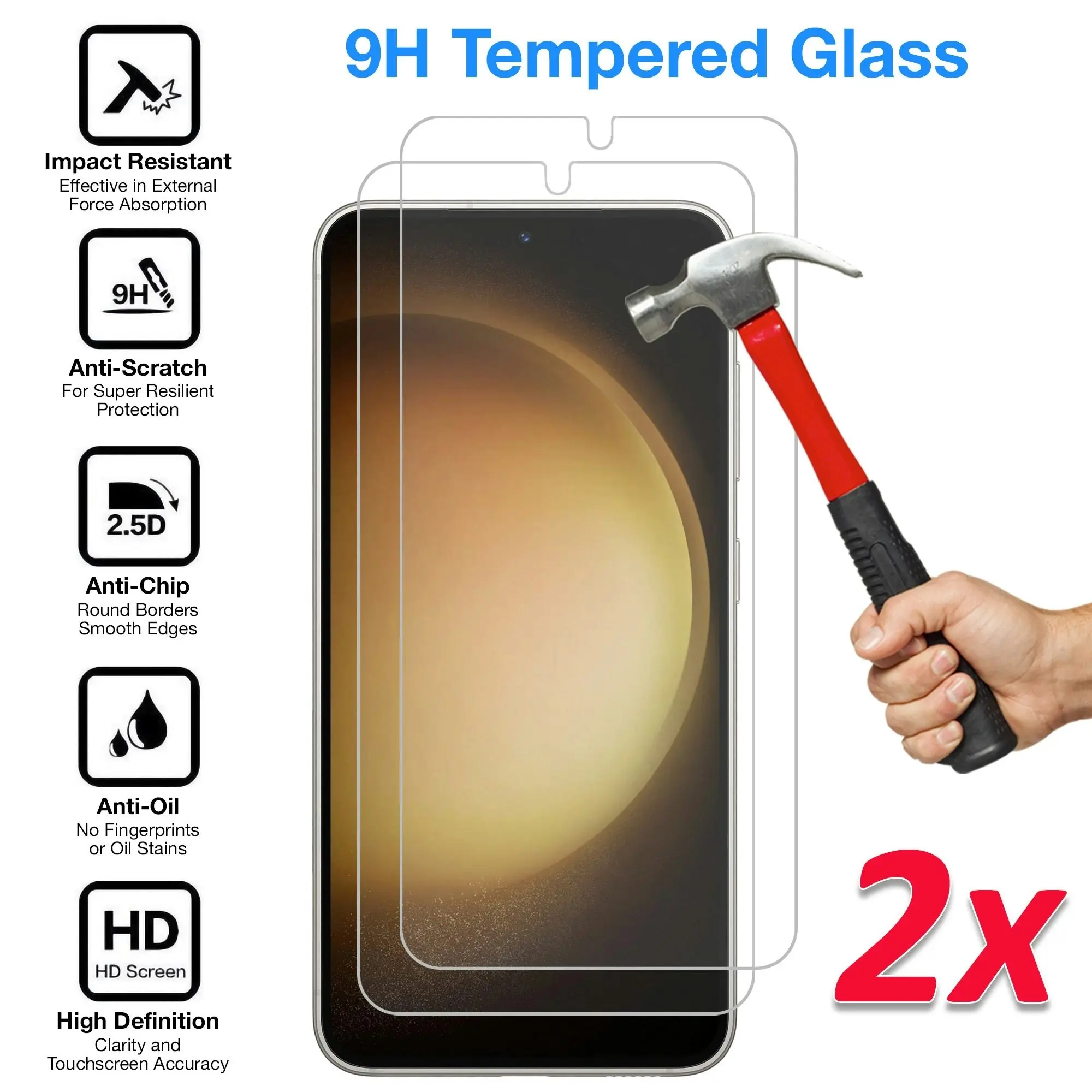 [2 Pack] MEZON Samsung Galaxy S23 (6.1") Tempered Glass Crystal Clear Premium 9H HD Case Friendly Screen Protector