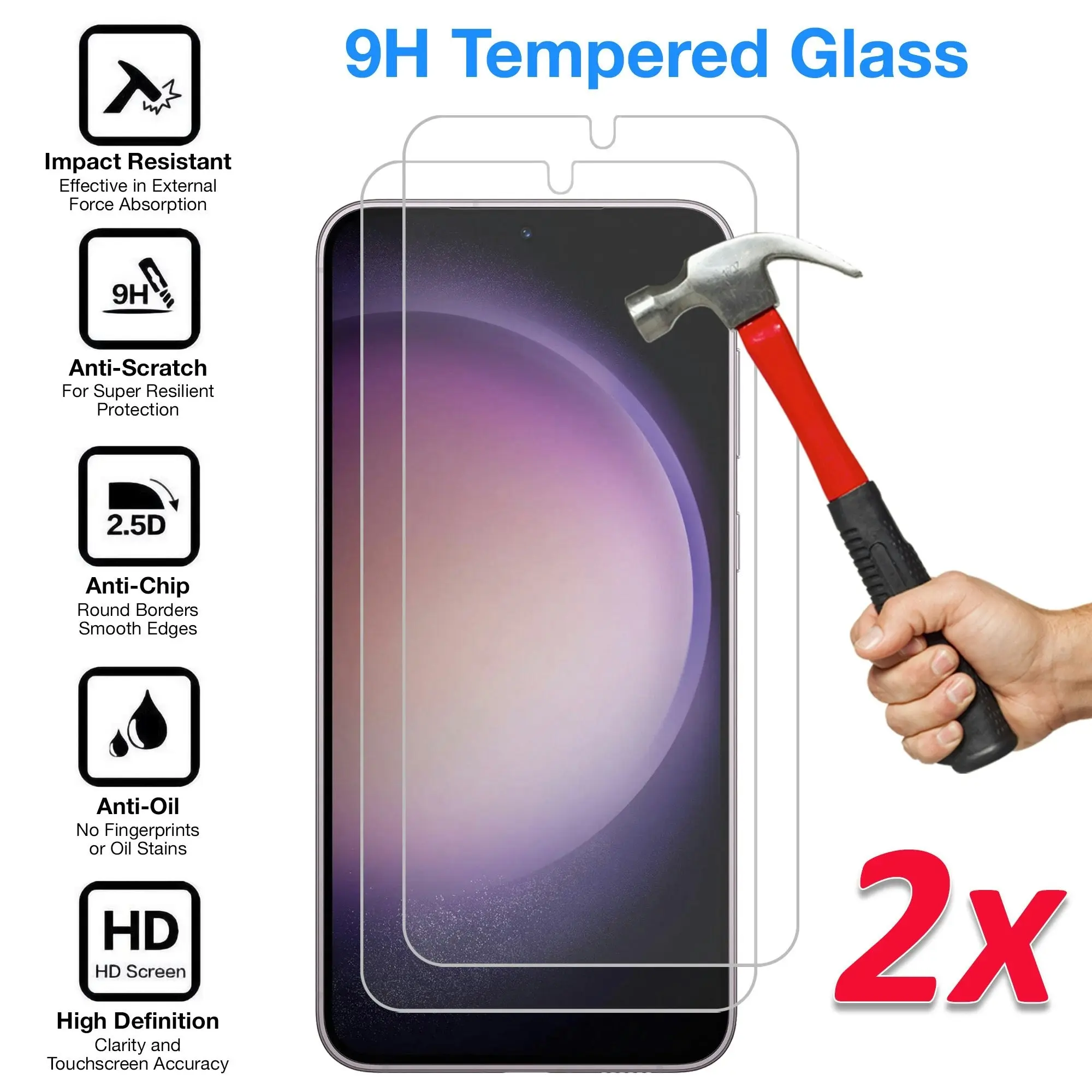 [2 Pack] MEZON Samsung Galaxy S23+ (6.6") Tempered Glass Crystal Clear Premium 9H HD Case Friendly Screen Protector