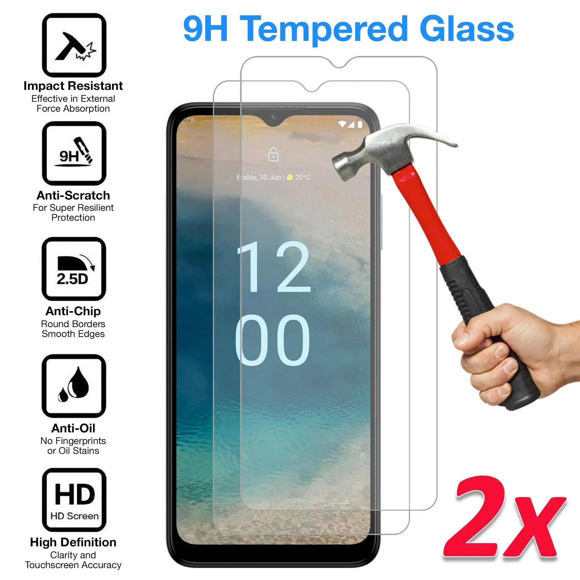 [2 Pack] MEZON Nokia G22 Tempered Glass Crystal Clear Premium 9H HD Case Friendly Screen Protector (Nokia G22, 9H)