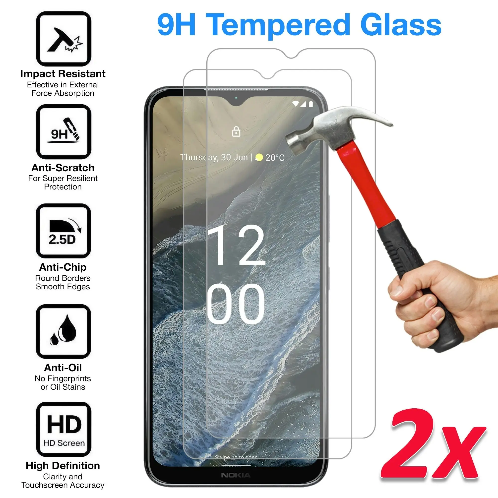 [2 Pack] MEZON Nokia G11 Plus Tempered Glass Crystal Clear Premium 9H HD Case Friendly Screen Protector (Nokia G11 Plus, 9H)