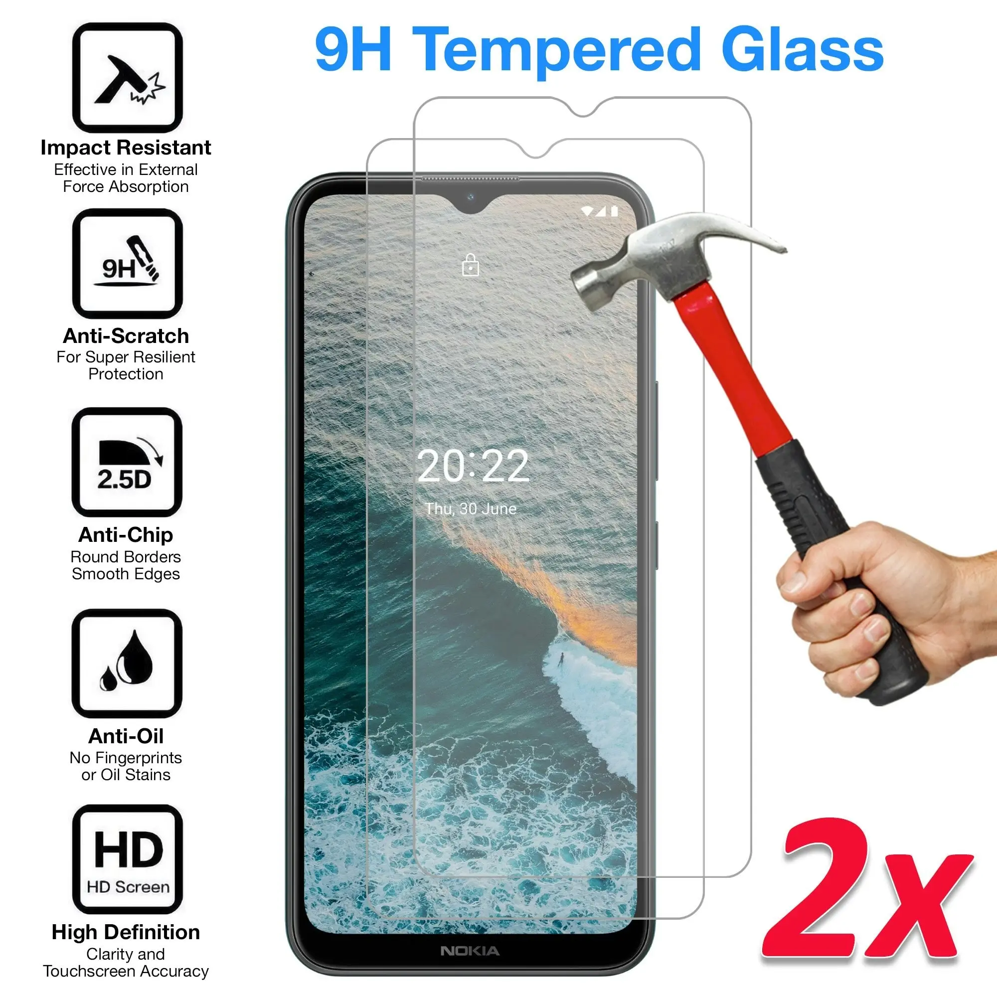 [2 Pack] MEZON Nokia C21 Plus Tempered Glass Crystal Clear Premium 9H HD Case Friendly Screen Protector (Nokia C21 Plus, 9H)