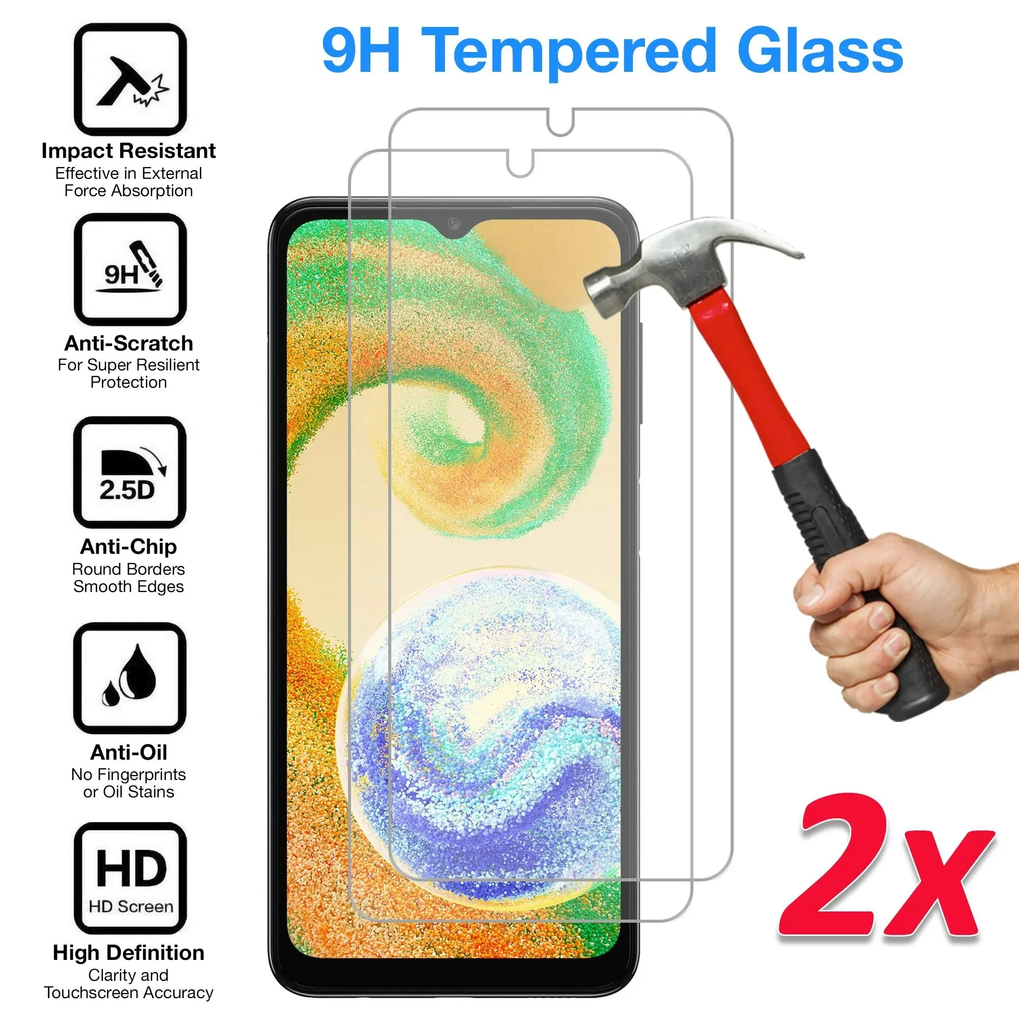 [2 Pack] MEZON Samsung Galaxy A04s Tempered Glass Crystal Clear Premium 9H HD Case Friendly Screen Protector (Galaxy A04s, 9H)