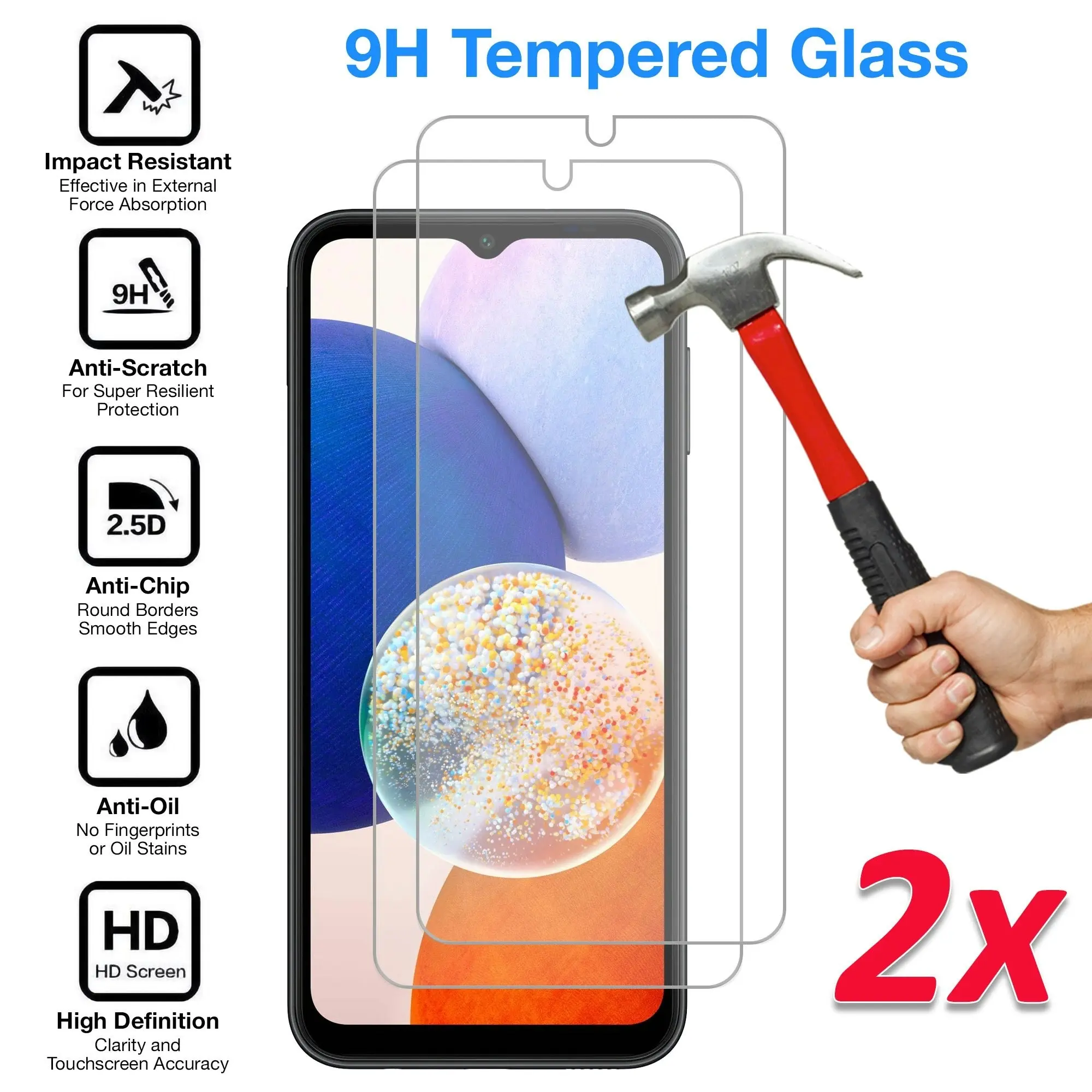 [2 Pack] MEZON Samsung Galaxy A14 5G Tempered Glass Crystal Clear Premium 9H HD Case Friendly Screen Protector (Galaxy A14 5G, 9H)