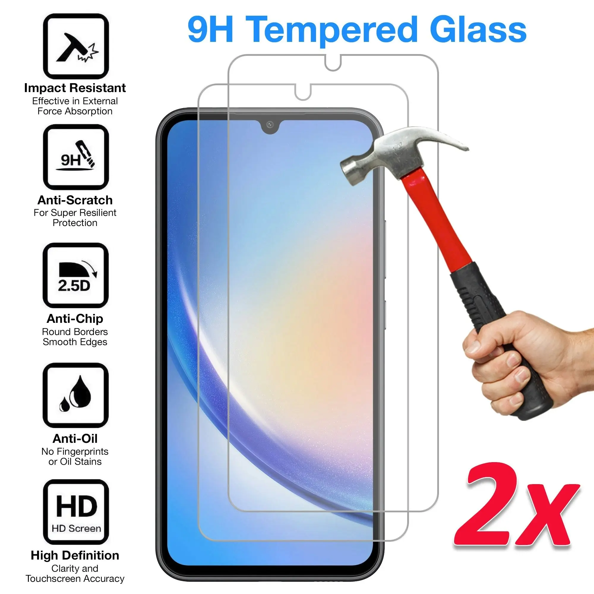 [2 Pack] MEZON Samsung Galaxy A34 5G Tempered Glass Crystal Clear Premium 9H HD Case Friendly Screen Protector (Galaxy A34 5G, 9H)