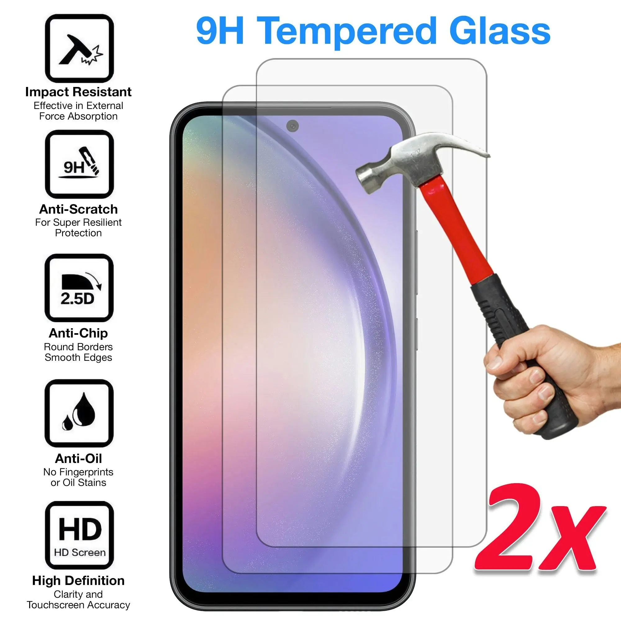 [2 Pack] MEZON Samsung Galaxy A54 5G Tempered Glass Crystal Clear Premium 9H HD Case Friendly Screen Protector (Galaxy A54 5G, 9H)