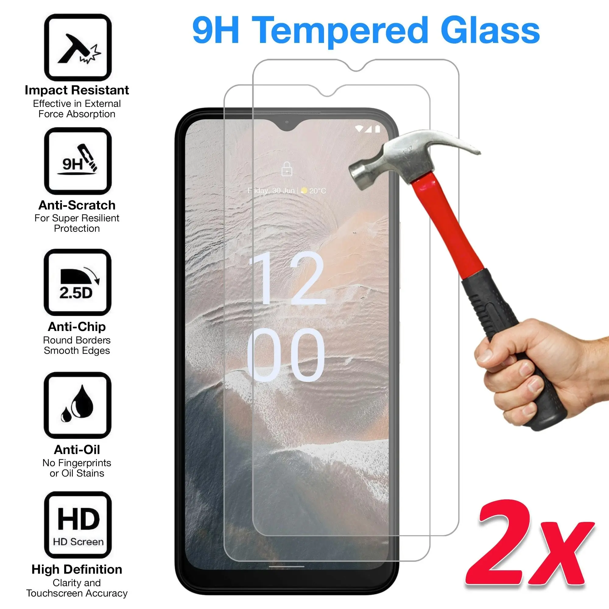 [2 Pack] MEZON Nokia C32 Tempered Glass Crystal Clear Premium 9H HD Case Friendly Screen Protector (Nokia C32, 9H)