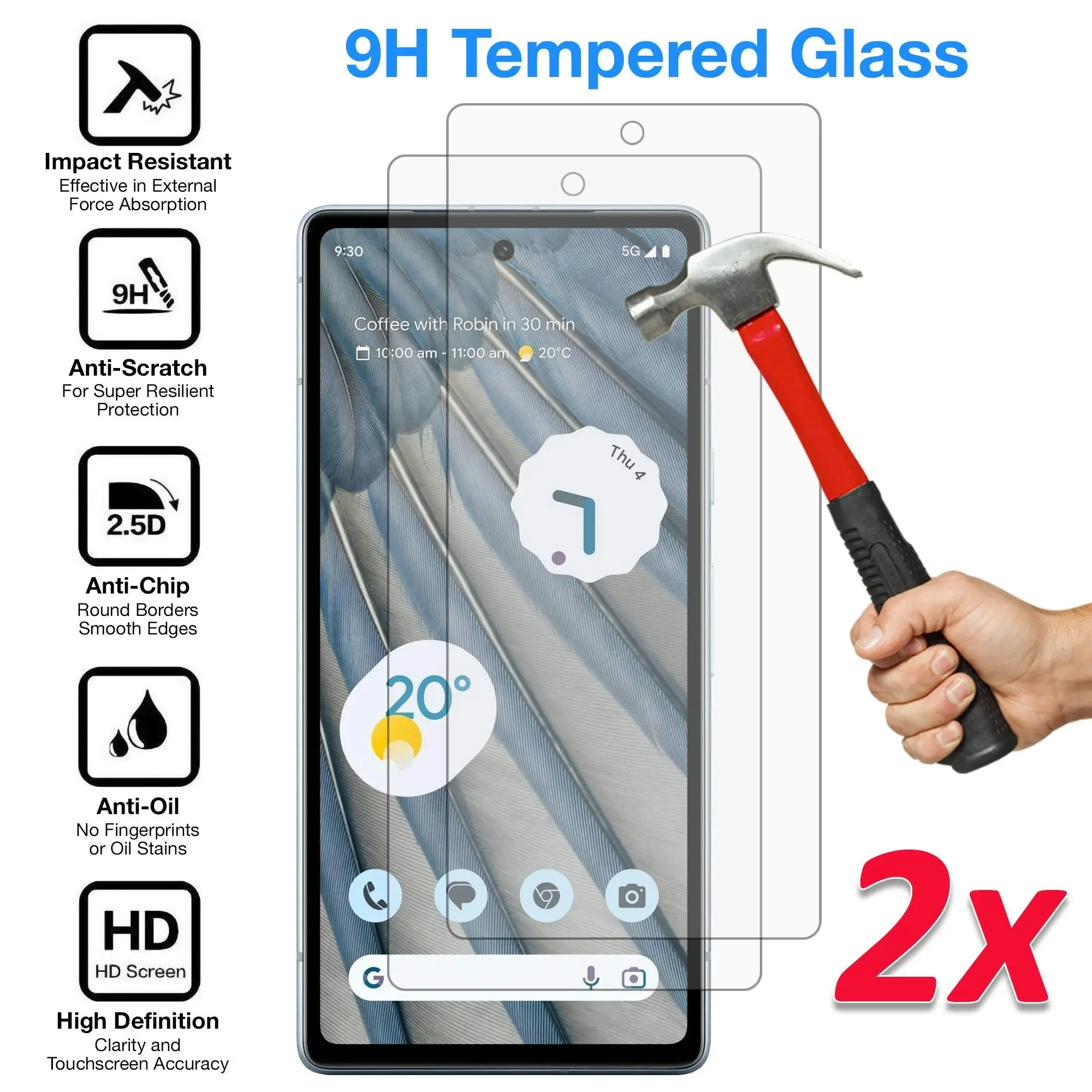 [2 Pack] MEZON Google Pixel 7a (6.1") Tempered Glass Crystal Clear Premium 9H HD Case Friendly Screen Protector (Pixel 7a, 9H)