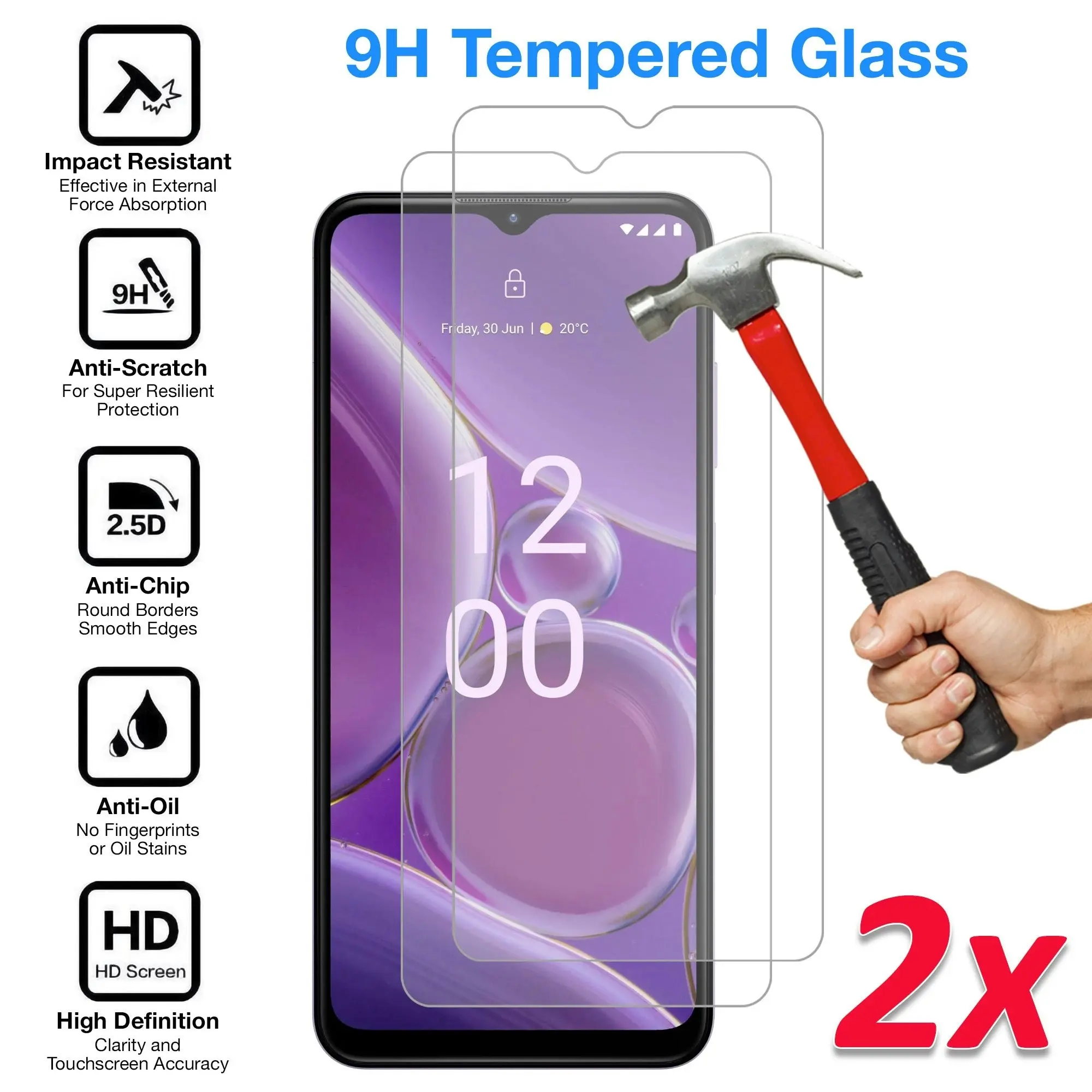 [2 Pack] MEZON Nokia G42 5G Tempered Glass Crystal Clear Premium 9H HD Case Friendly Screen Protector (Nokia G42 5G, 9H)