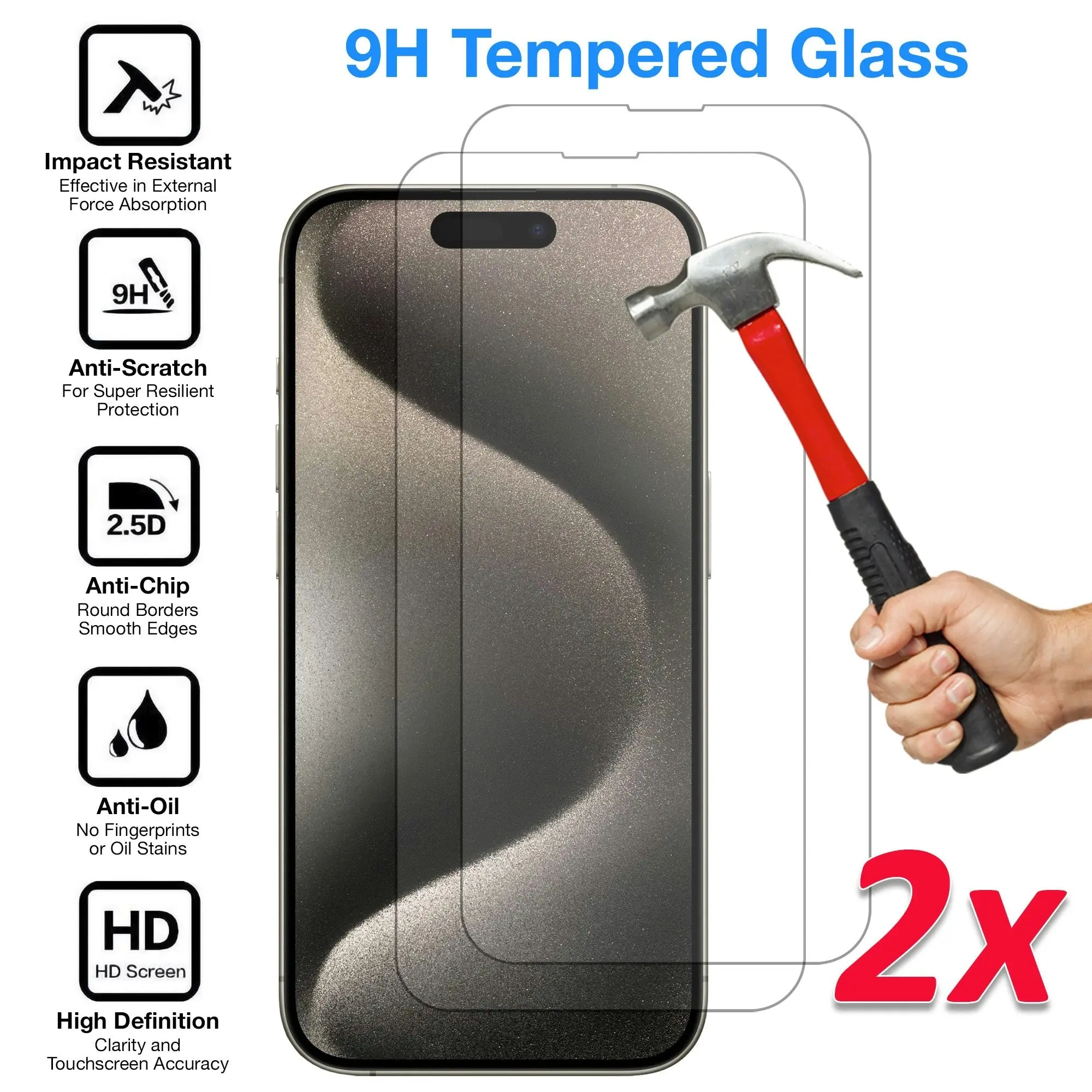 [2 Pack] MEZON Tempered Glass for iPhone 15 Pro Max (6.7") Crystal Clear Premium 9H HD Case Friendly Screen Protector