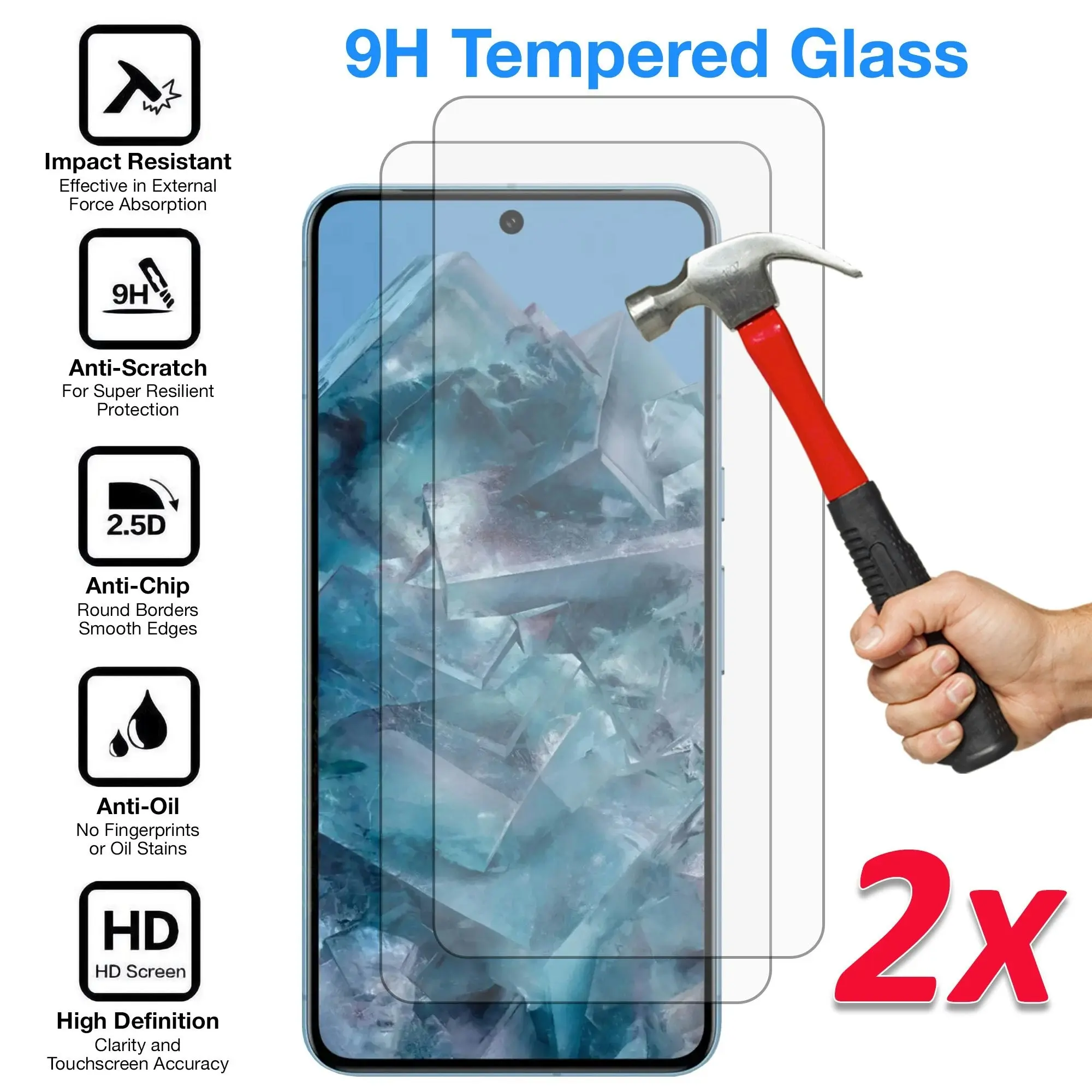 [2 Pack] MEZON Google Pixel 8 Pro (6.7") Tempered Glass Crystal Clear Premium 9H HD Case Friendly Screen Protector (Pixel 8 Pro, 9H)