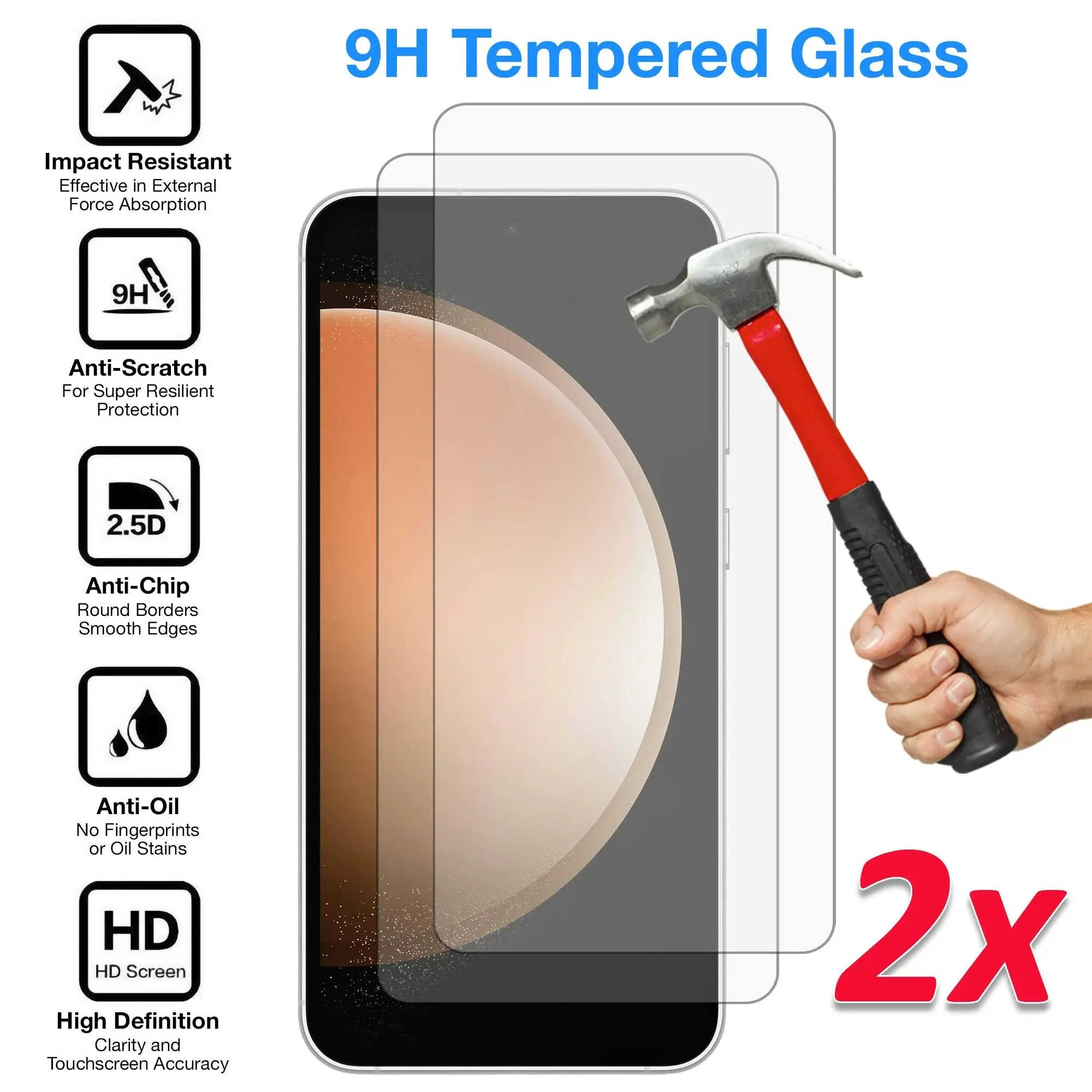 [2 Pack] MEZON Samsung Galaxy S23 FE (6.4") Tempered Glass Crystal Clear Premium 9H HD Case Friendly Screen Protector