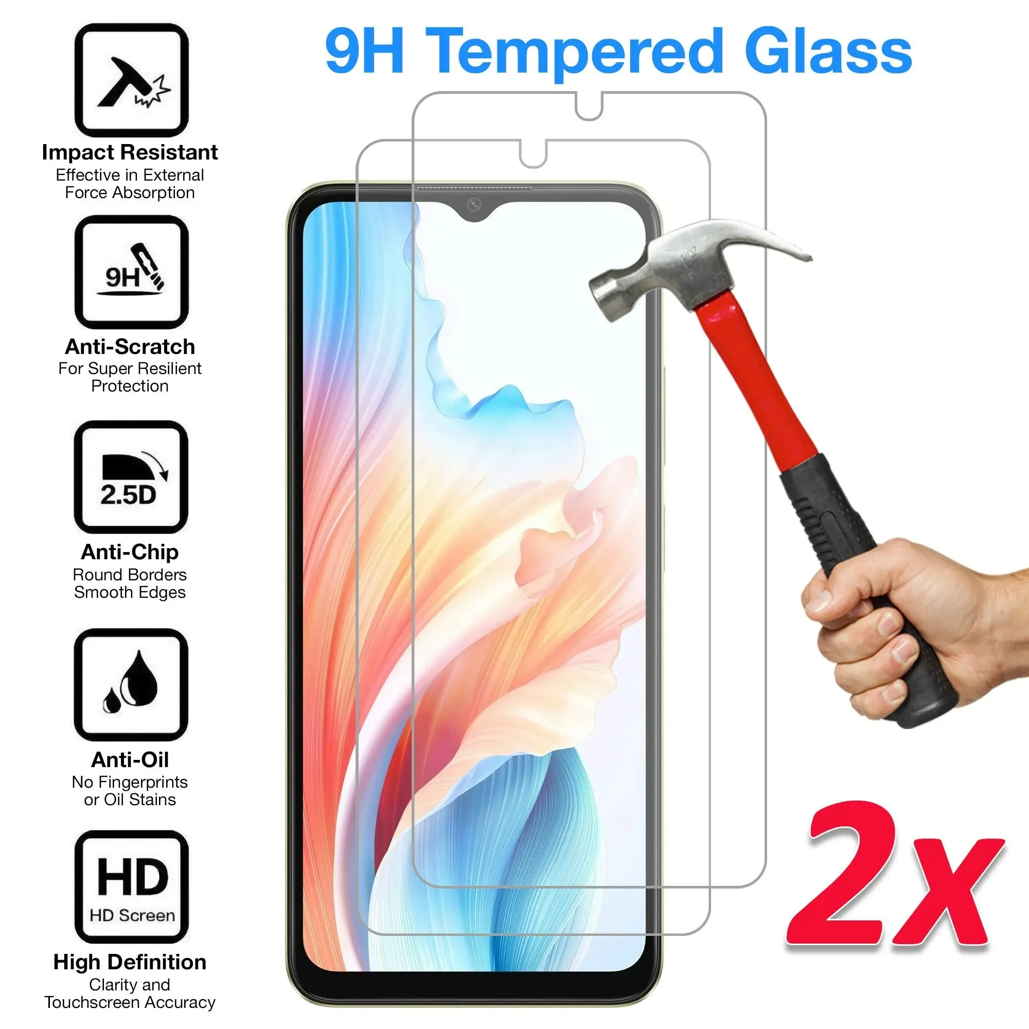 [2 Pack] MEZON Tempered Glass for OPPO A38 4G Crystal Clear Premium 9H HD Case Friendly Screen Protector (OPPO A38 4G, 9H)