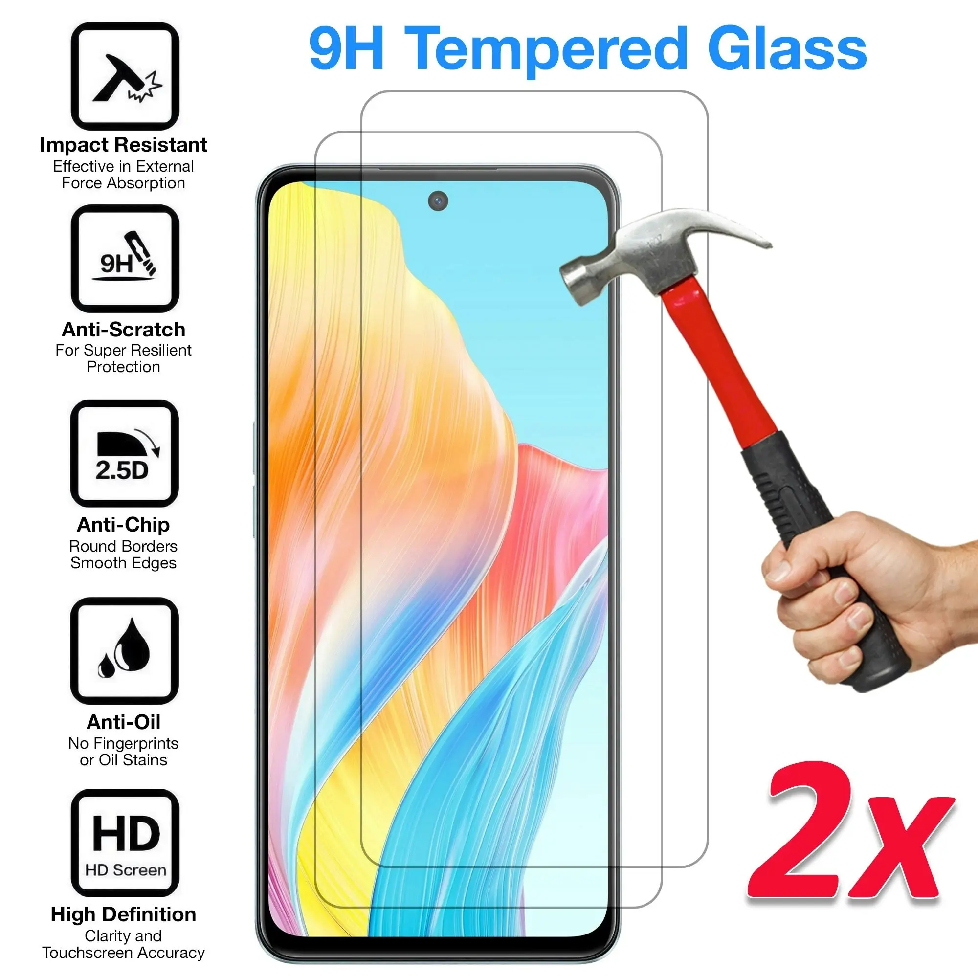 [2 Pack] MEZON Tempered Glass for OPPO A58 4G Crystal Clear Premium 9H HD Case Friendly Screen Protector (OPPO A58 4G, 9H)