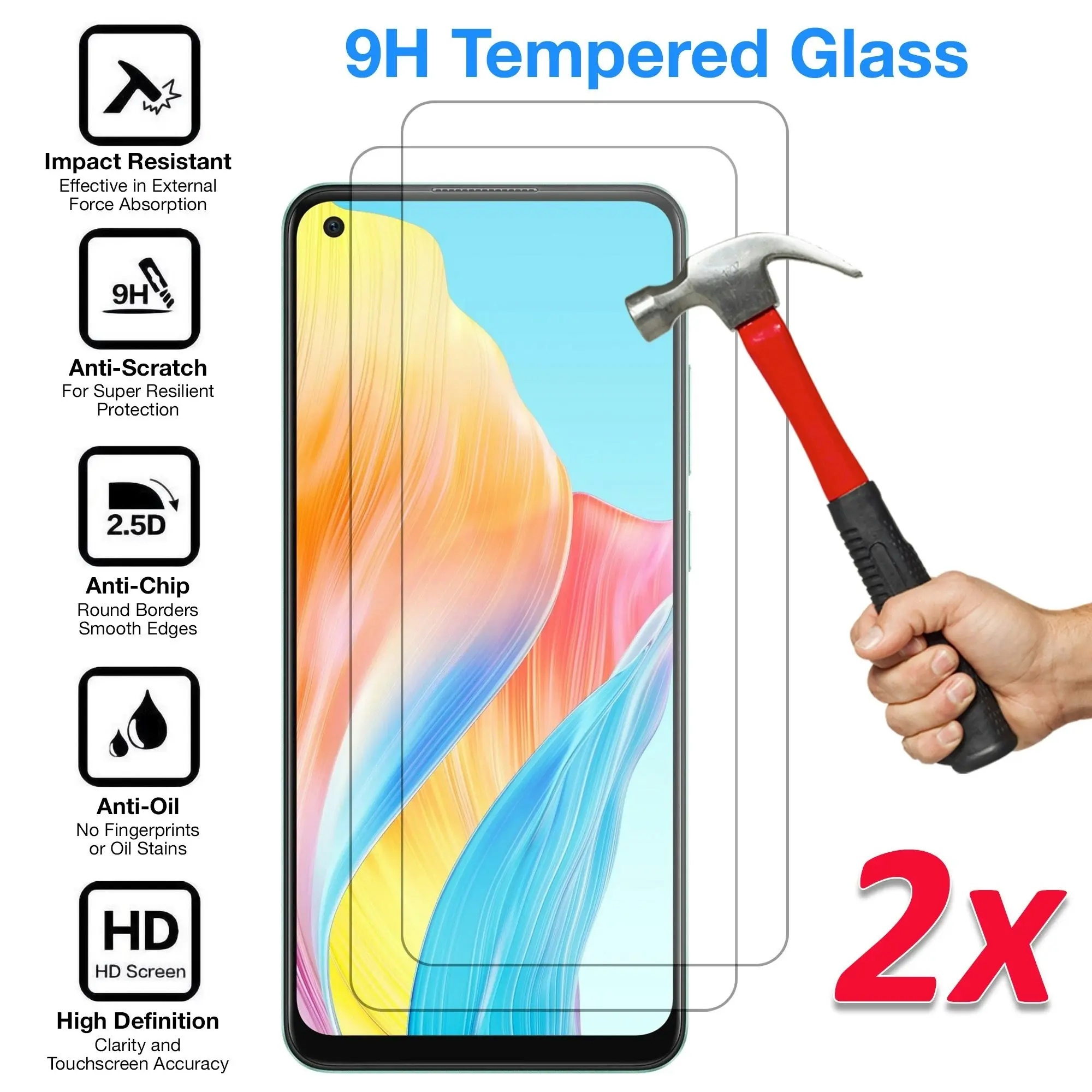 [2 Pack] MEZON Tempered Glass for OPPO A78 4G Crystal Clear Premium 9H HD Case Friendly Screen Protector (OPPO A78 4G, 9H)