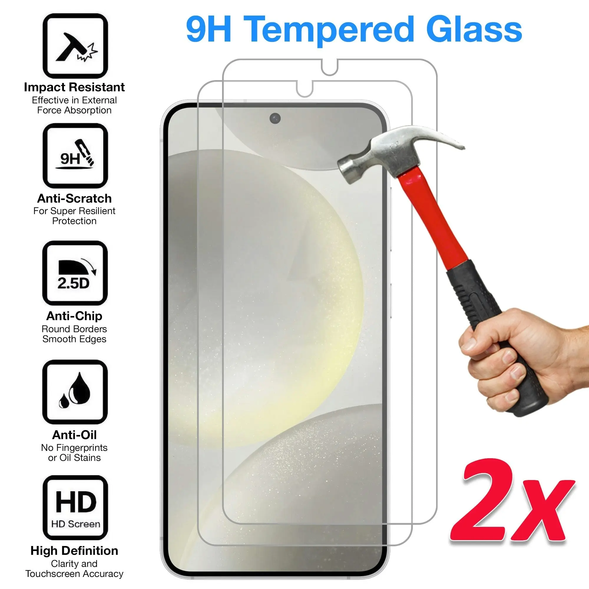 [2 Pack] MEZON Samsung Galaxy S24 (6.2") Tempered Glass Crystal Clear Premium 9H HD Fingerprint Unlock Screen Protector