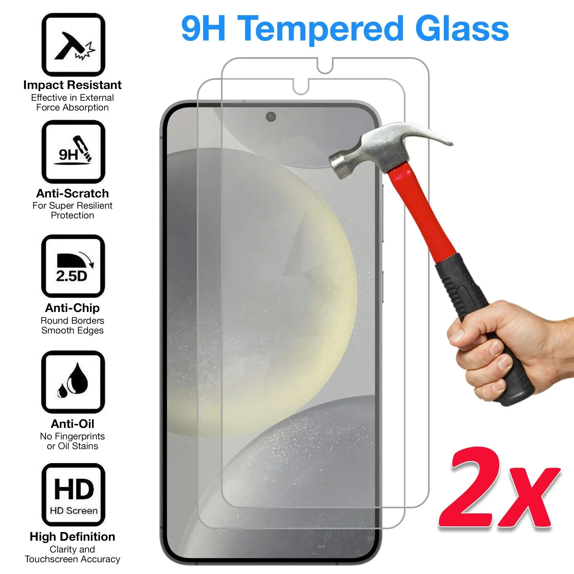 [2 Pack] MEZON Samsung Galaxy S24+ (6.7") Tempered Glass Crystal Clear Premium 9H HD Fingerprint Unlock Screen Protector