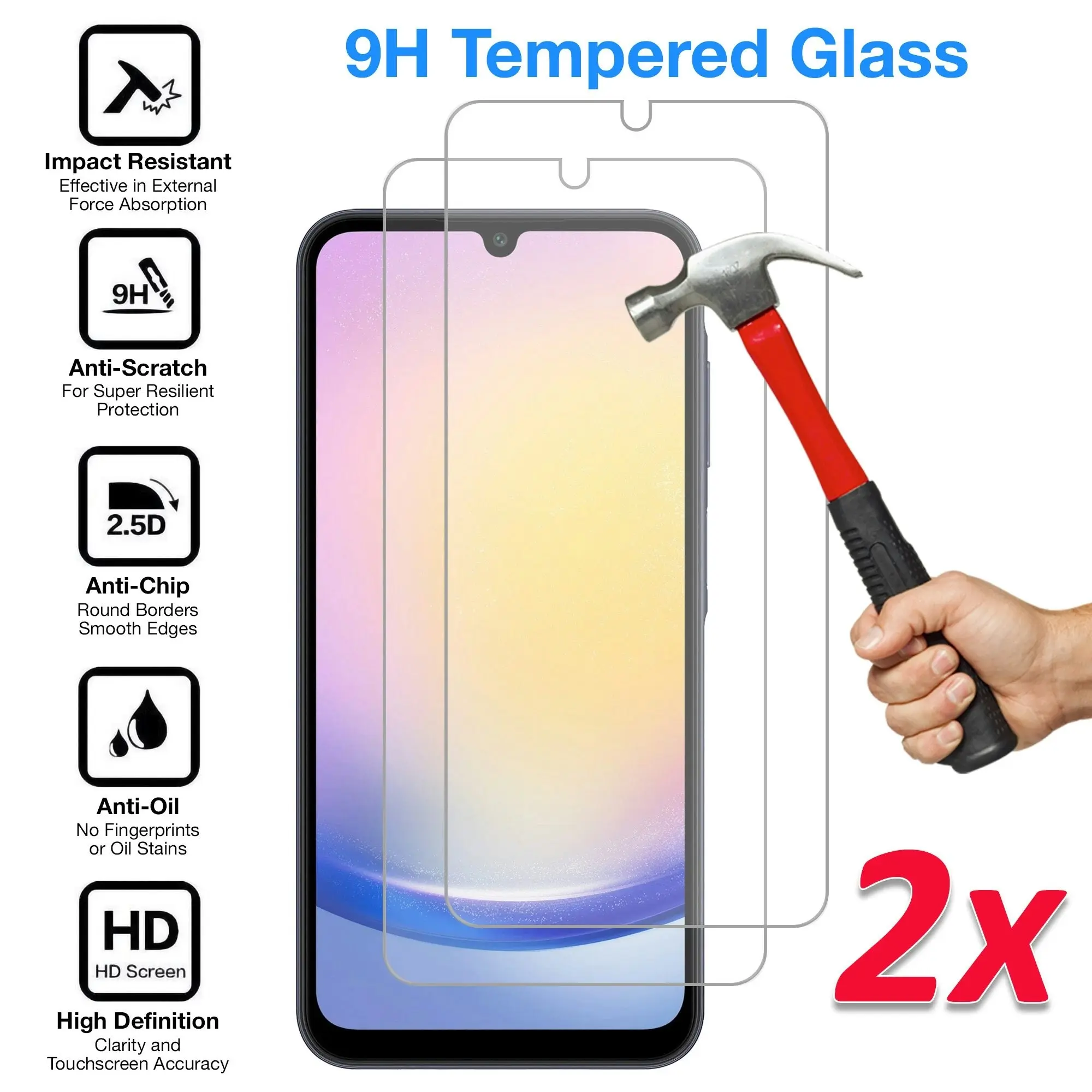 [2 Pack] MEZON Samsung Galaxy A25 5G Tempered Glass Crystal Clear Premium 9H HD Case Friendly Screen Protector (Galaxy A25 5G, 9H)