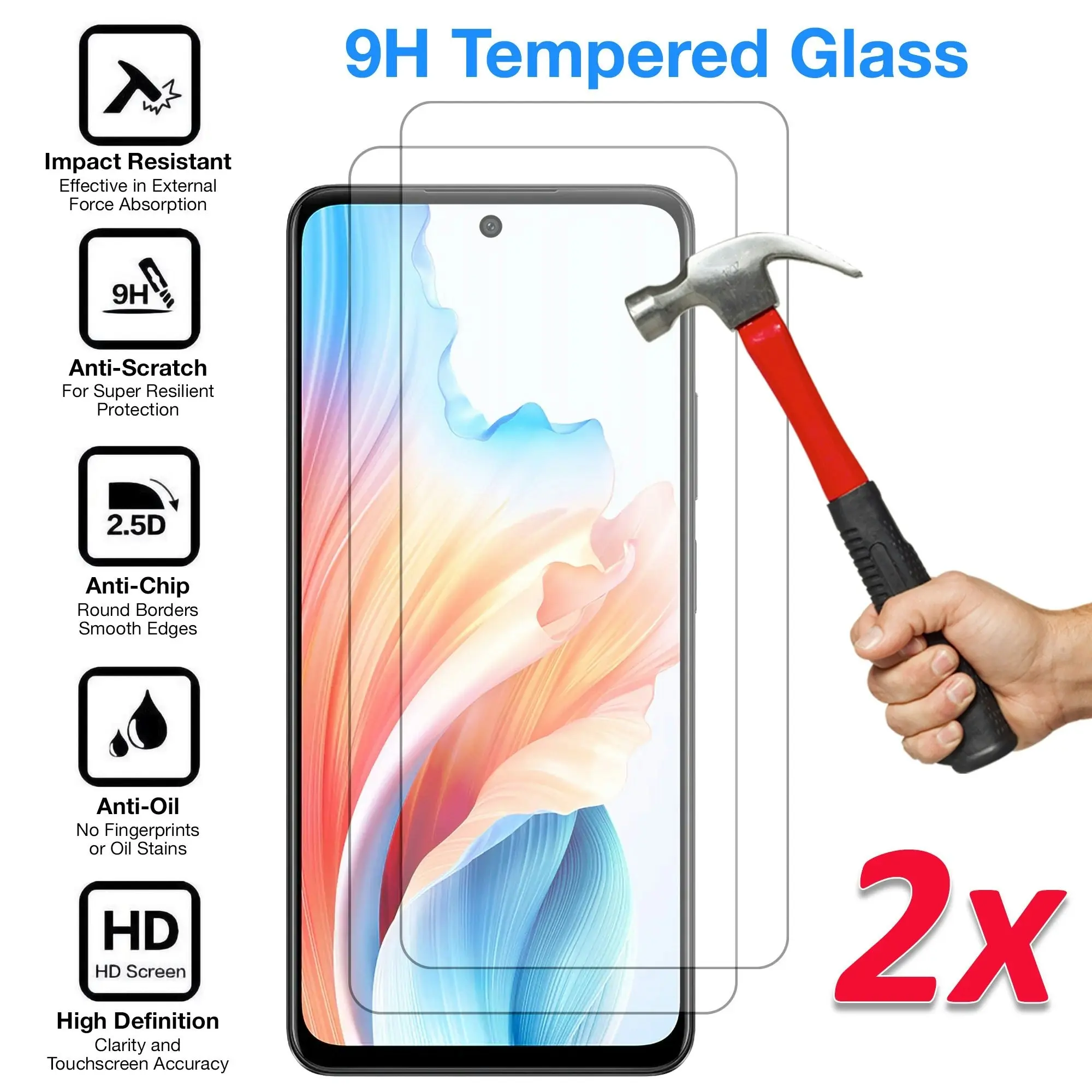 [2 Pack] MEZON Tempered Glass for OPPO A79 5G Crystal Clear Premium 9H HD Case Friendly Screen Protector (OPPO A79 5G, 9H)