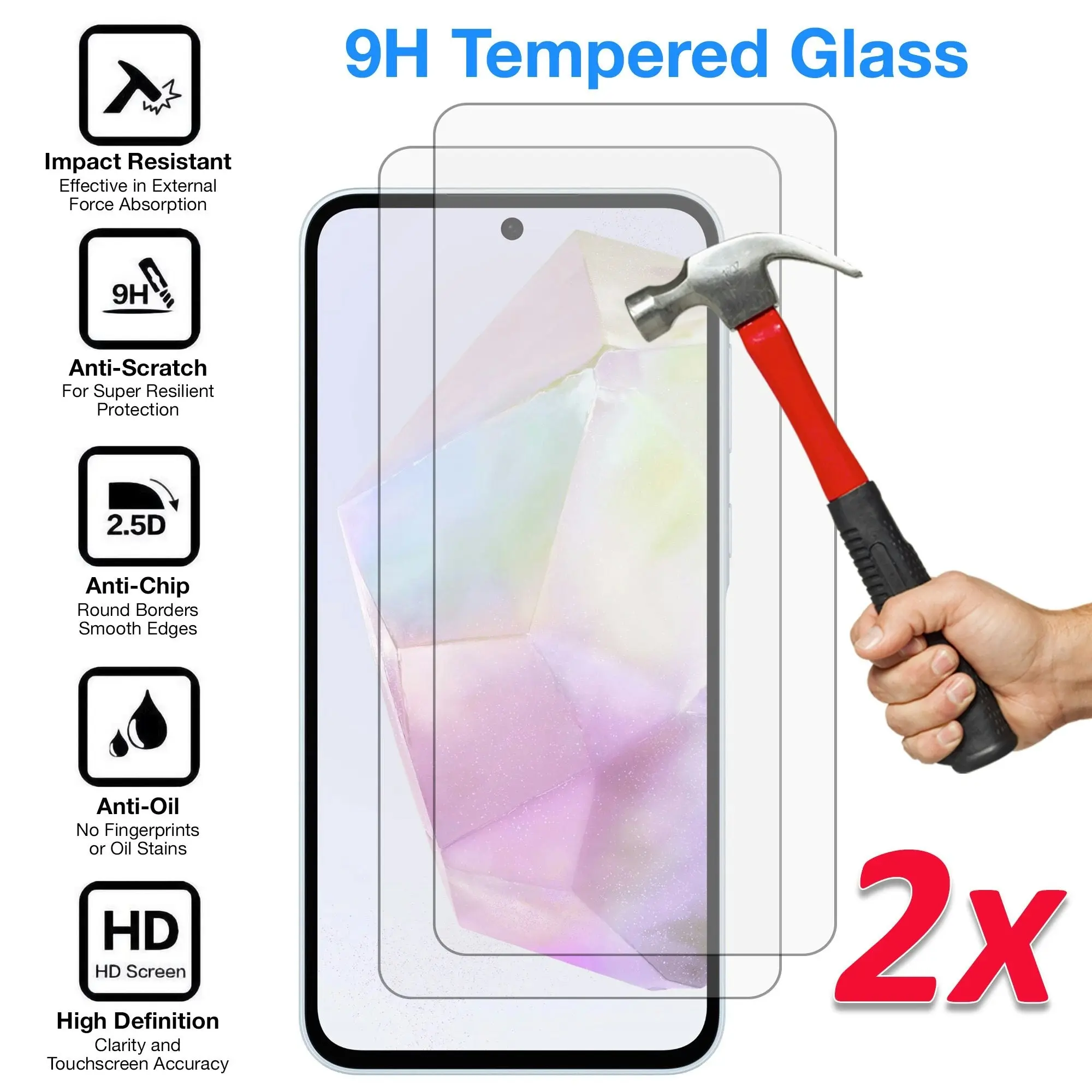 [2 Pack] MEZON Samsung Galaxy A55 5G Tempered Glass Crystal Clear Premium 9H HD Case Friendly Screen Protector (Galaxy A55 5G, 9H)