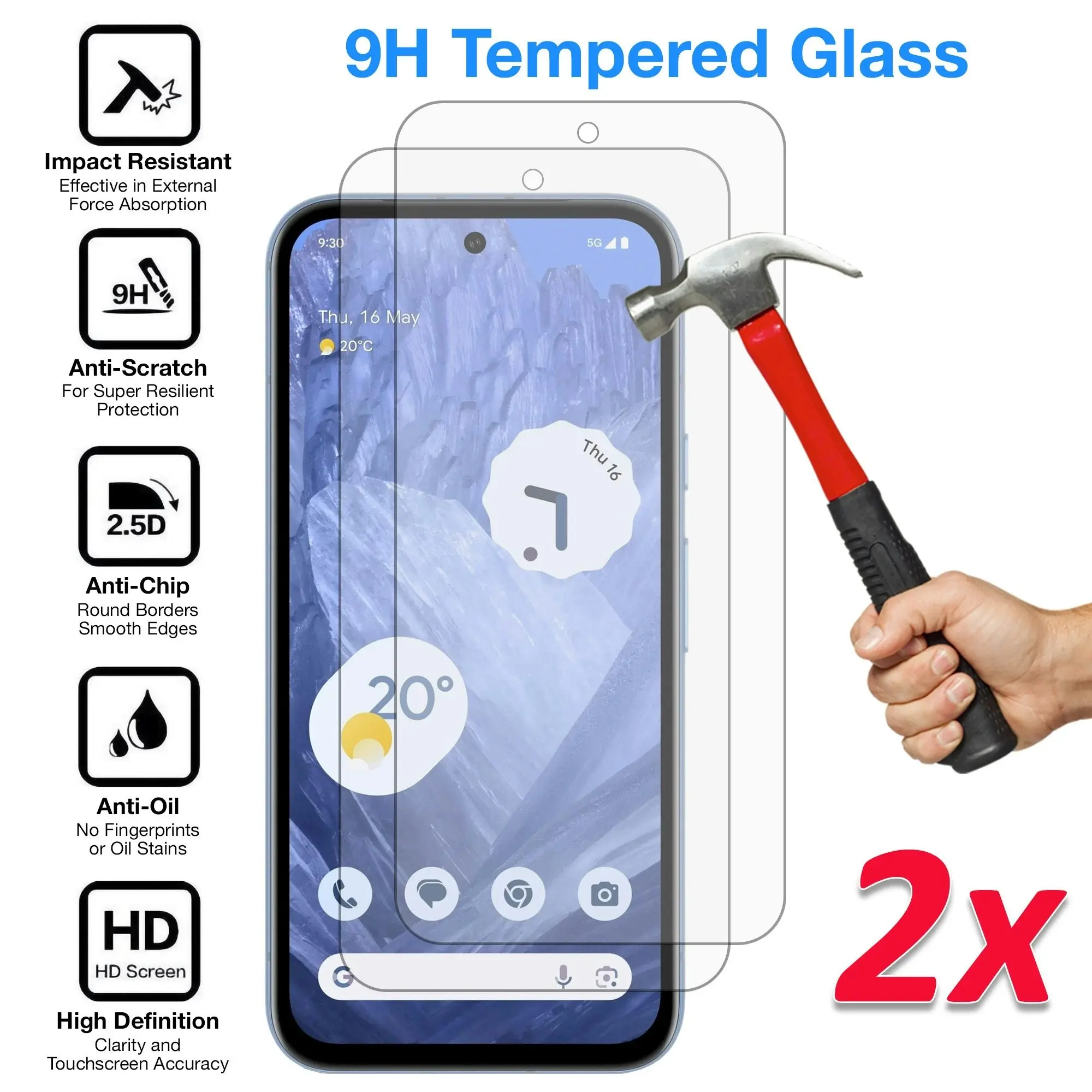 [2 Pack] MEZON Google Pixel 8a (6.1") Tempered Glass Crystal Clear Premium 9H HD Case Friendly Screen Protector (Pixel 8a, 9H)