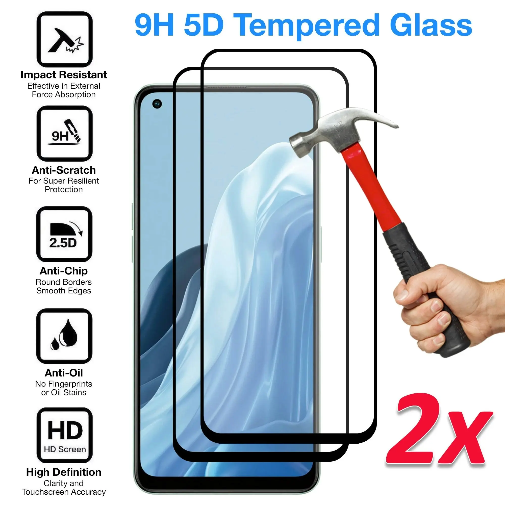 [2 Pack] MEZON Full Coverage Tempered Glass for OPPO Reno8 Lite 5G Crystal Clear Premium 9H HD Screen Protector