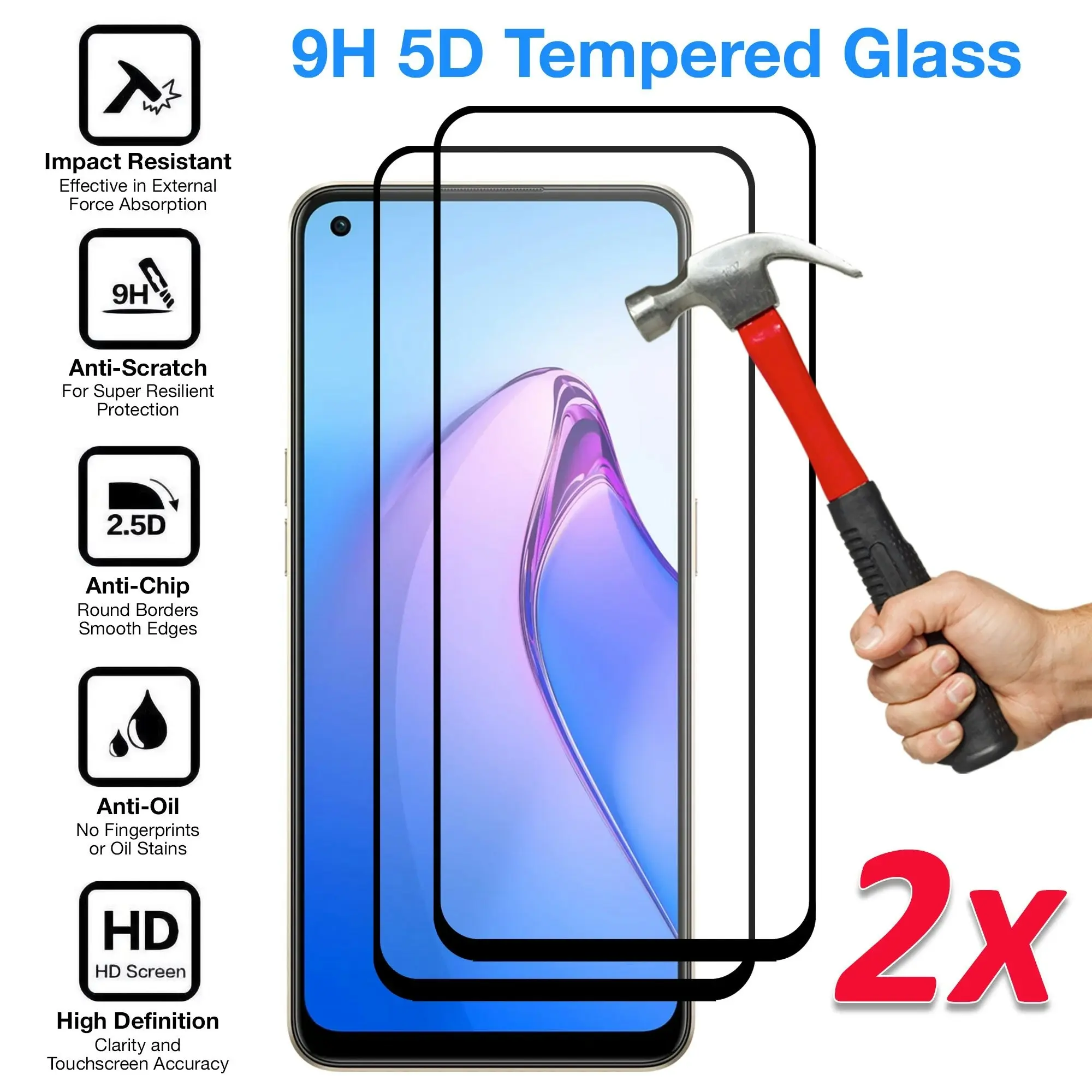 [2 Pack] MEZON Full Coverage Tempered Glass for OPPO Reno8 5G Crystal Clear Premium 9H HD Screen Protector