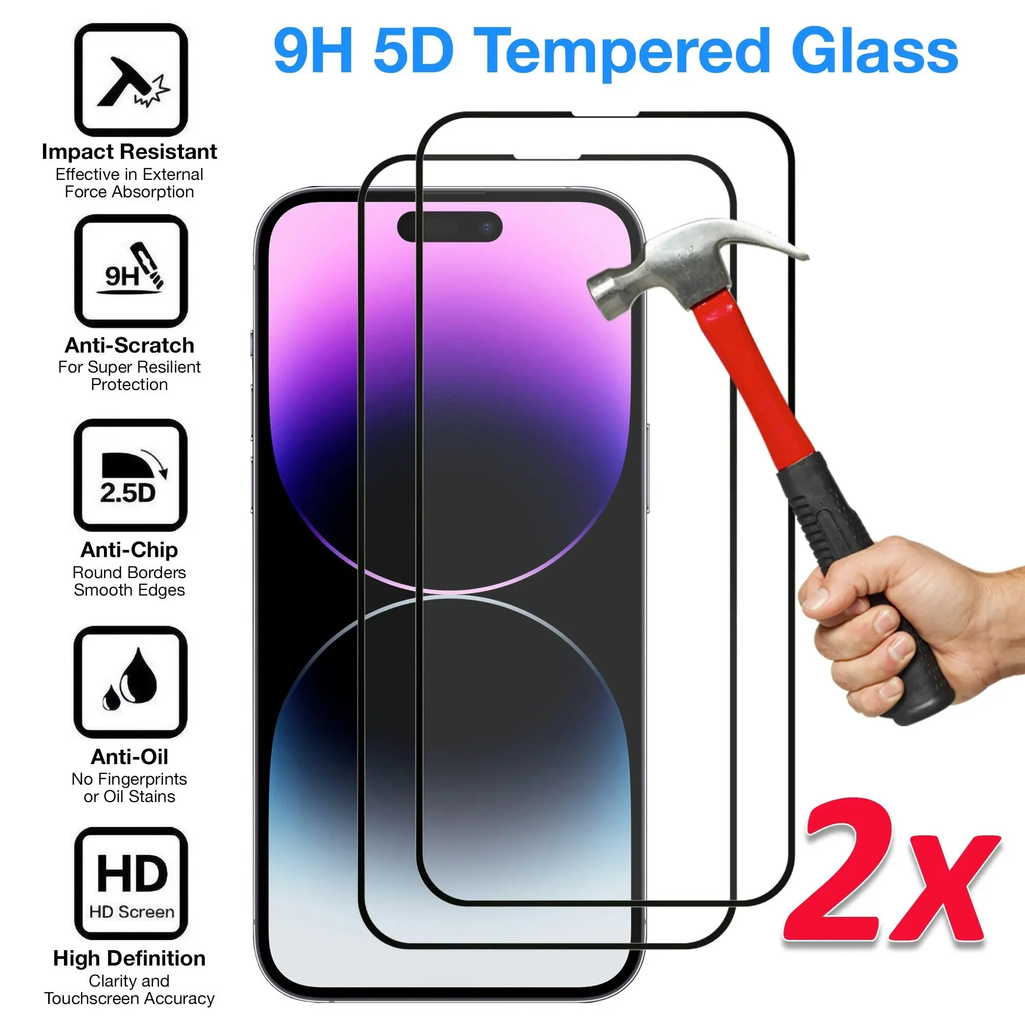 [2 Pack] MEZON Full Coverage Tempered Glass for iPhone 14 Pro Max (6.7") Crystal Clear Premium 9H HD Screen Protector