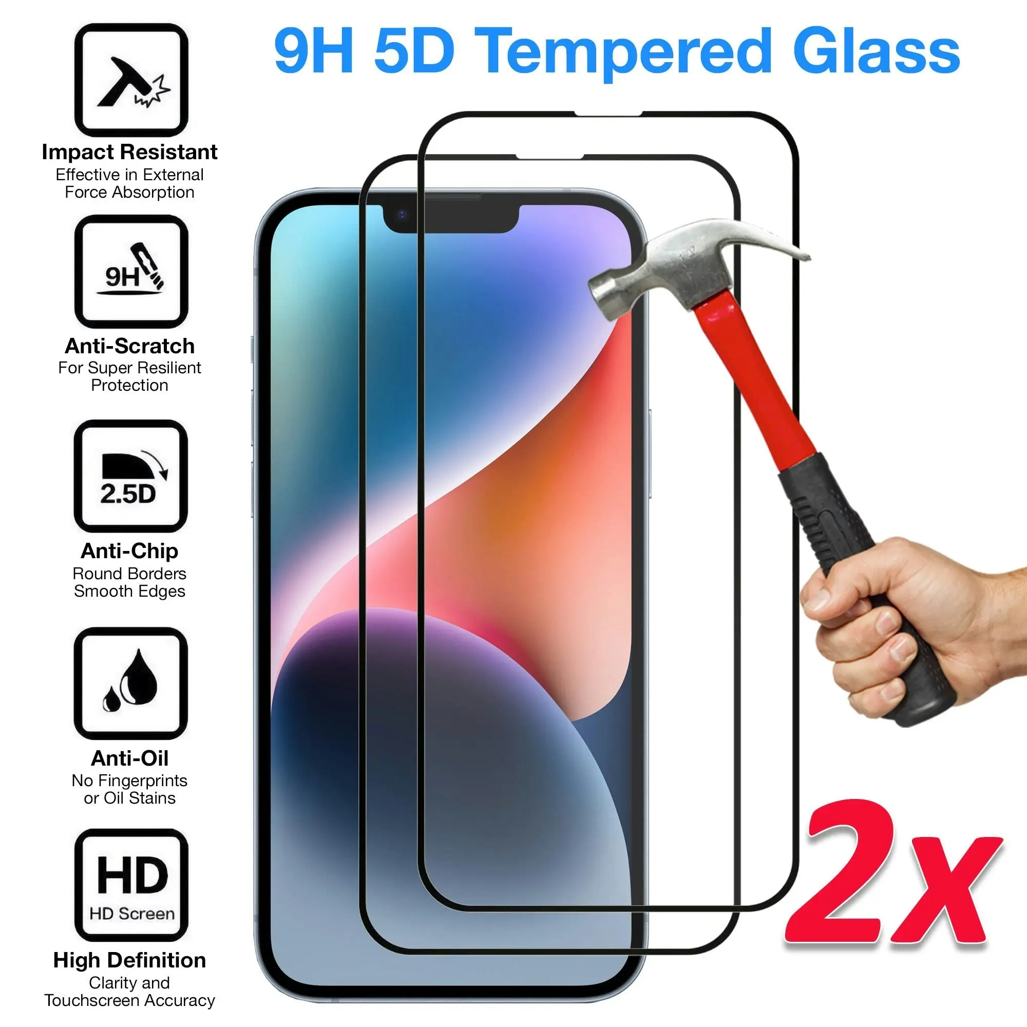 [2 Pack] MEZON Full Coverage Tempered Glass for iPhone 14 Plus (6.7") Crystal Clear Premium 9H HD Screen Protector