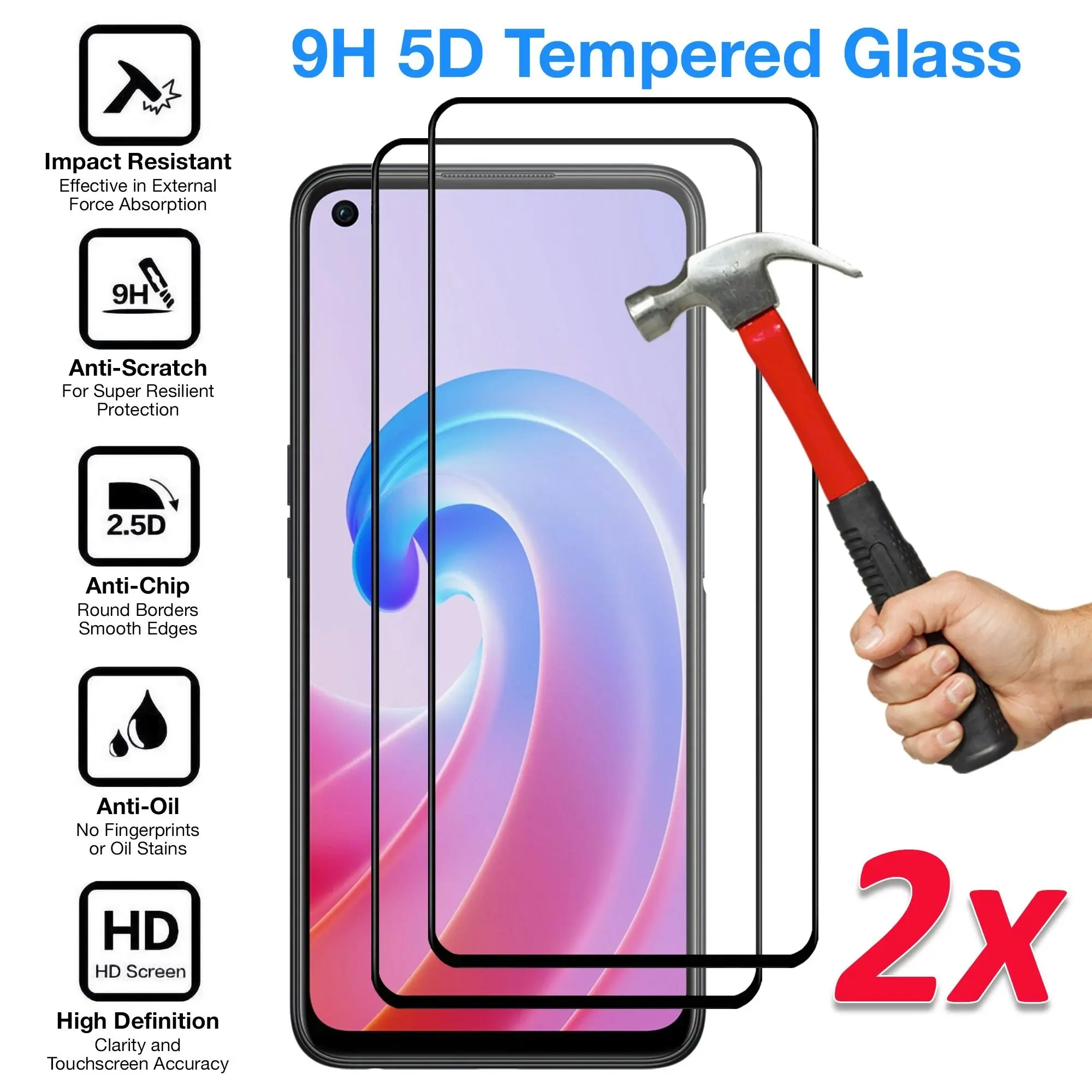 [2 Pack] MEZON Full Coverage OPPO A96 Tempered Glass Crystal Clear Premium 9H HD Screen Protector (OPPO A96, 9H Full)