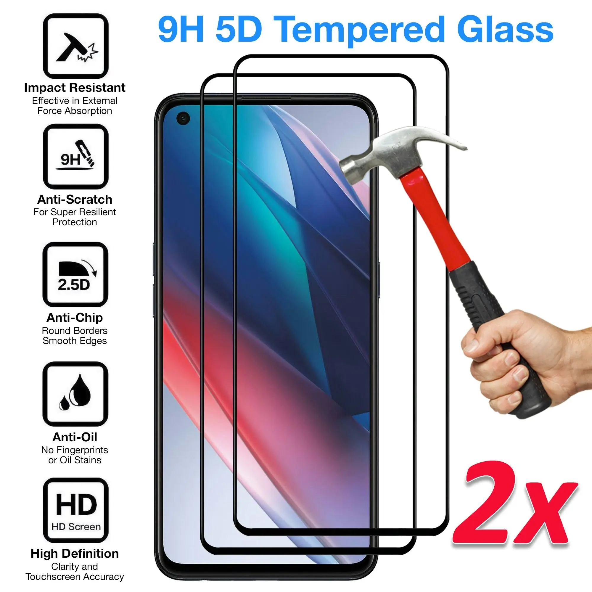 [2 Pack] MEZON Full Coverage OPPO Find X5 Lite Tempered Glass Crystal Clear Premium 9H Screen Protector (Find X5 Lite, 9H Full)