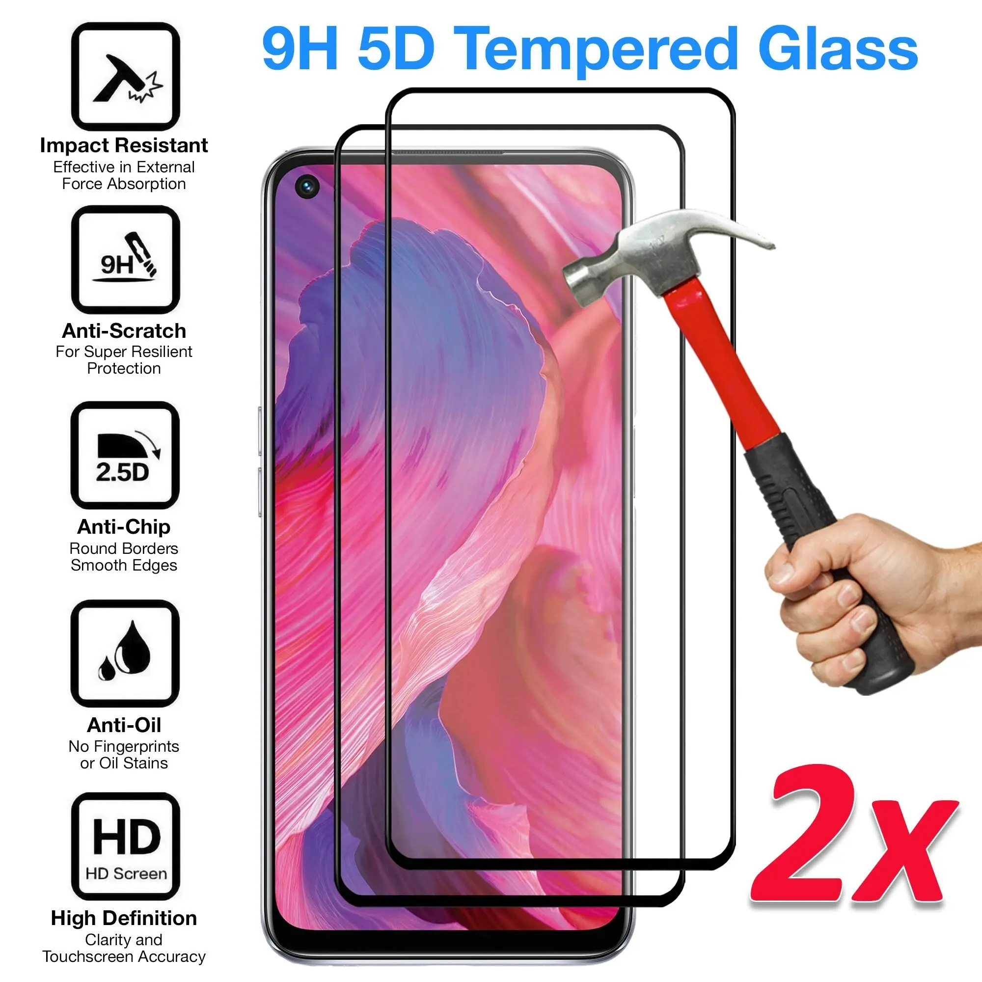 [2 Pack] MEZON Full Coverage OPPO A76 Tempered Glass Crystal Clear Premium 9H HD Screen Protector (OPPO A76, 9H Full)