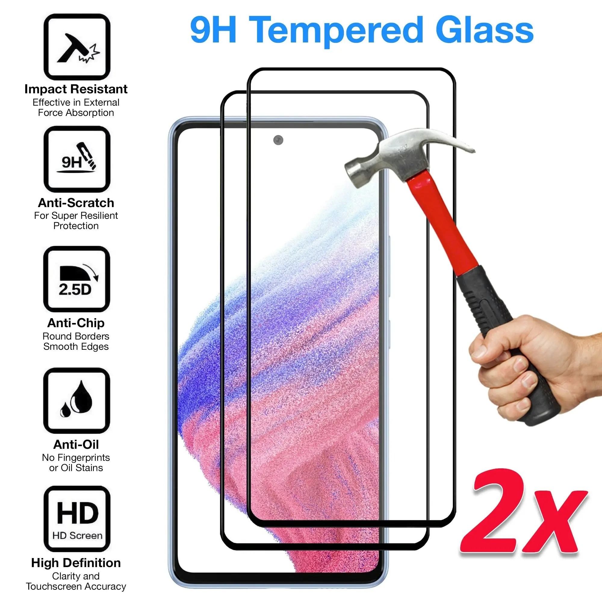 [2 Pack] MEZON Full Coverage Samsung Galaxy A53 5G Tempered Glass Crystal Clear Premium 9H HD Screen Protector (A53 5G, 9H Full)