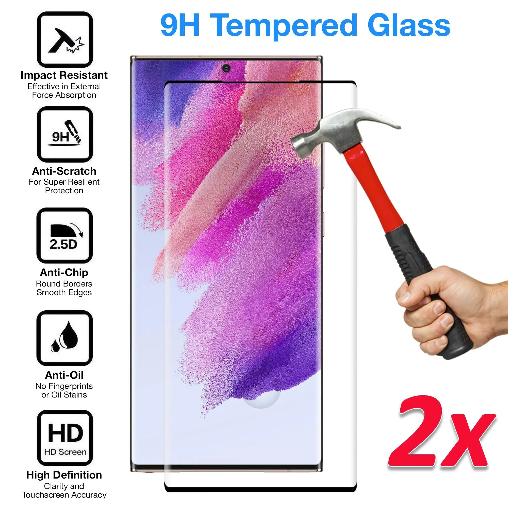 [2 Pack] MEZON Full Coverage Samsung Galaxy S22 Ultra 5G Tempered Glass Crystal Clear Premium 9H HD Screen Protector