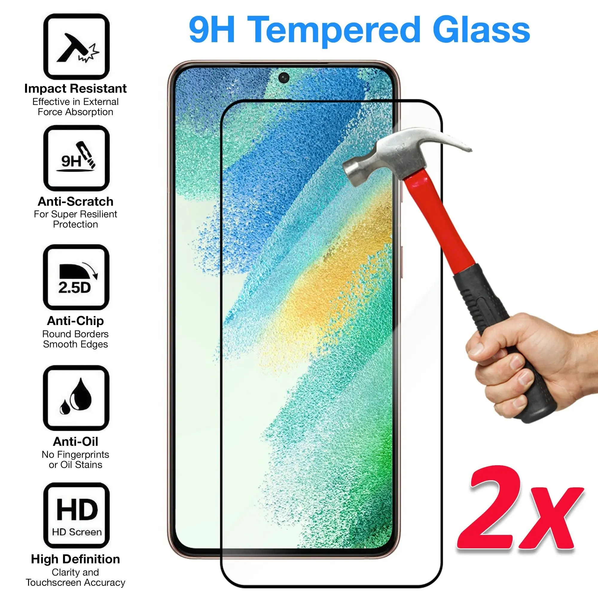 [2 Pack] MEZON Full Coverage Samsung Galaxy S21 FE 5G Tempered Glass Crystal Clear Premium 9H HD Screen Protector