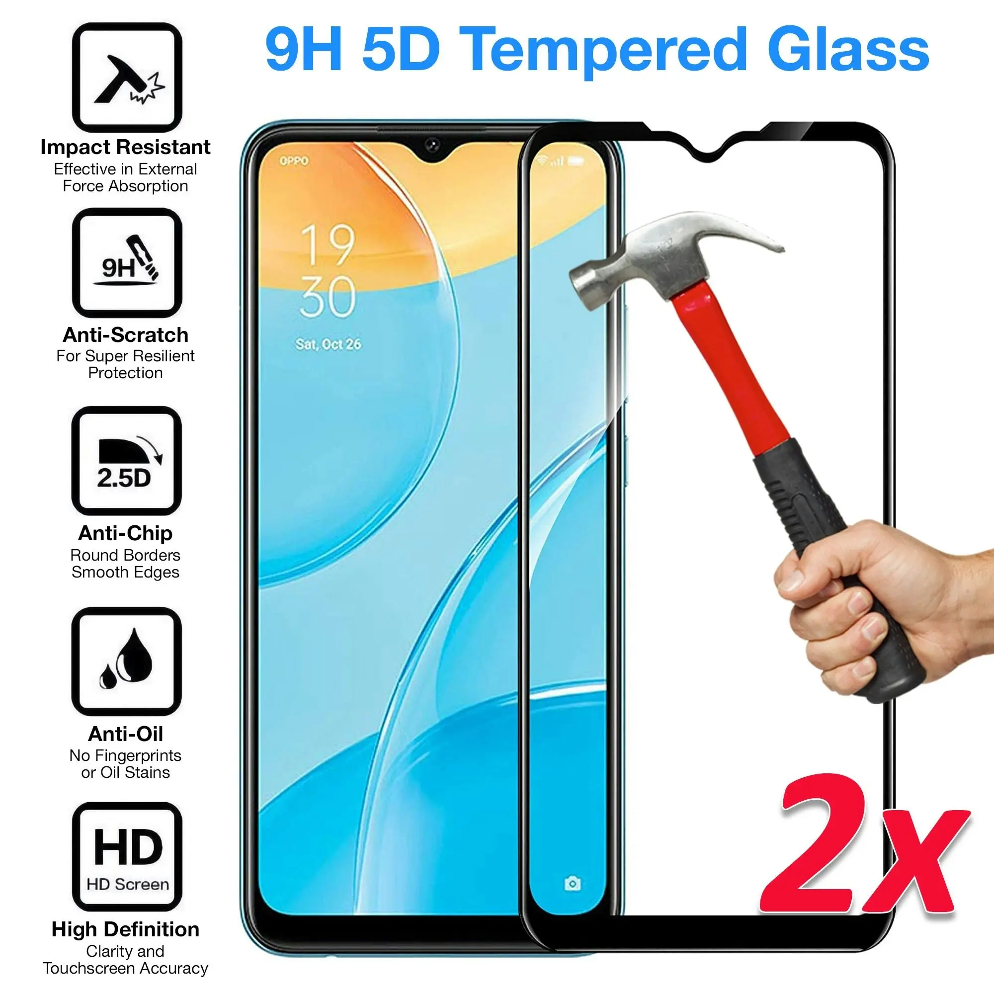 [2 Pack] MEZON Full Coverage OPPO A16s Tempered Glass Crystal Clear Premium 9H HD Screen Protector (OPPO A16s, 9H Full)