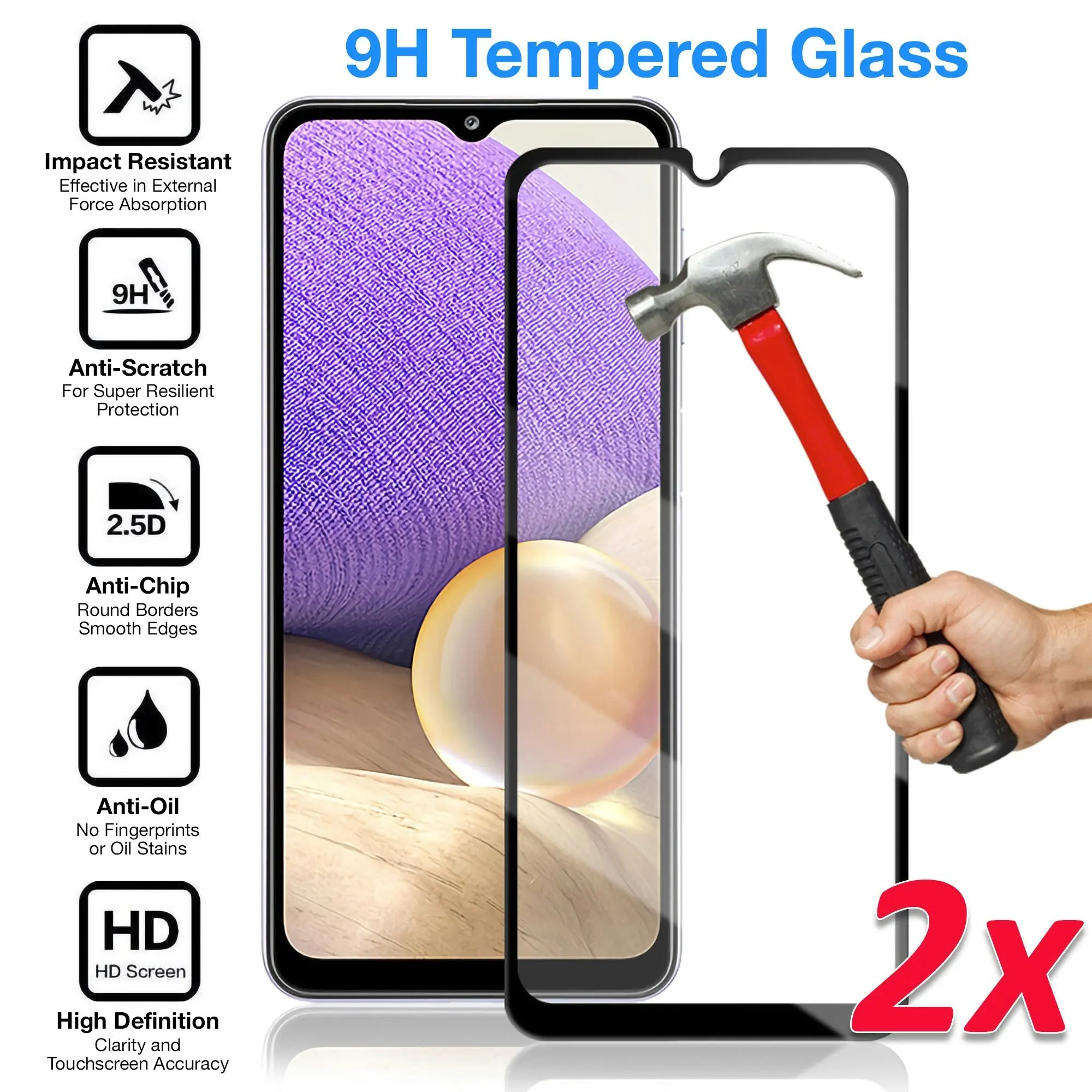 [2 Pack] MEZON Full Coverage Samsung Galaxy A22 5G (6.6") Tempered Glass Crystal Clear Premium 9H HD Screen Protector