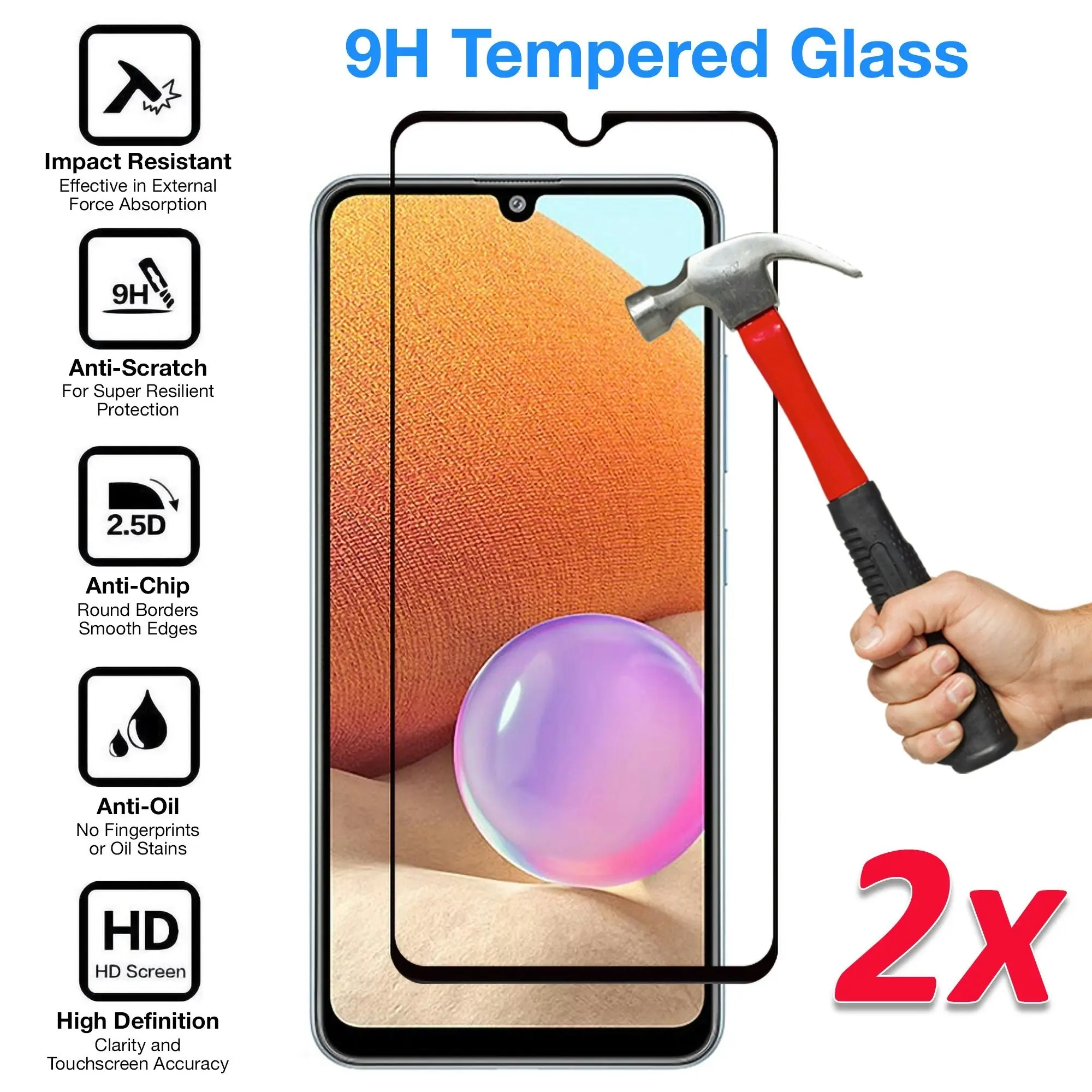 [2 Pack] MEZON Full Coverage Samsung Galaxy A22 4G (6.4") Tempered Glass Crystal Clear Premium 9H HD Screen Protector