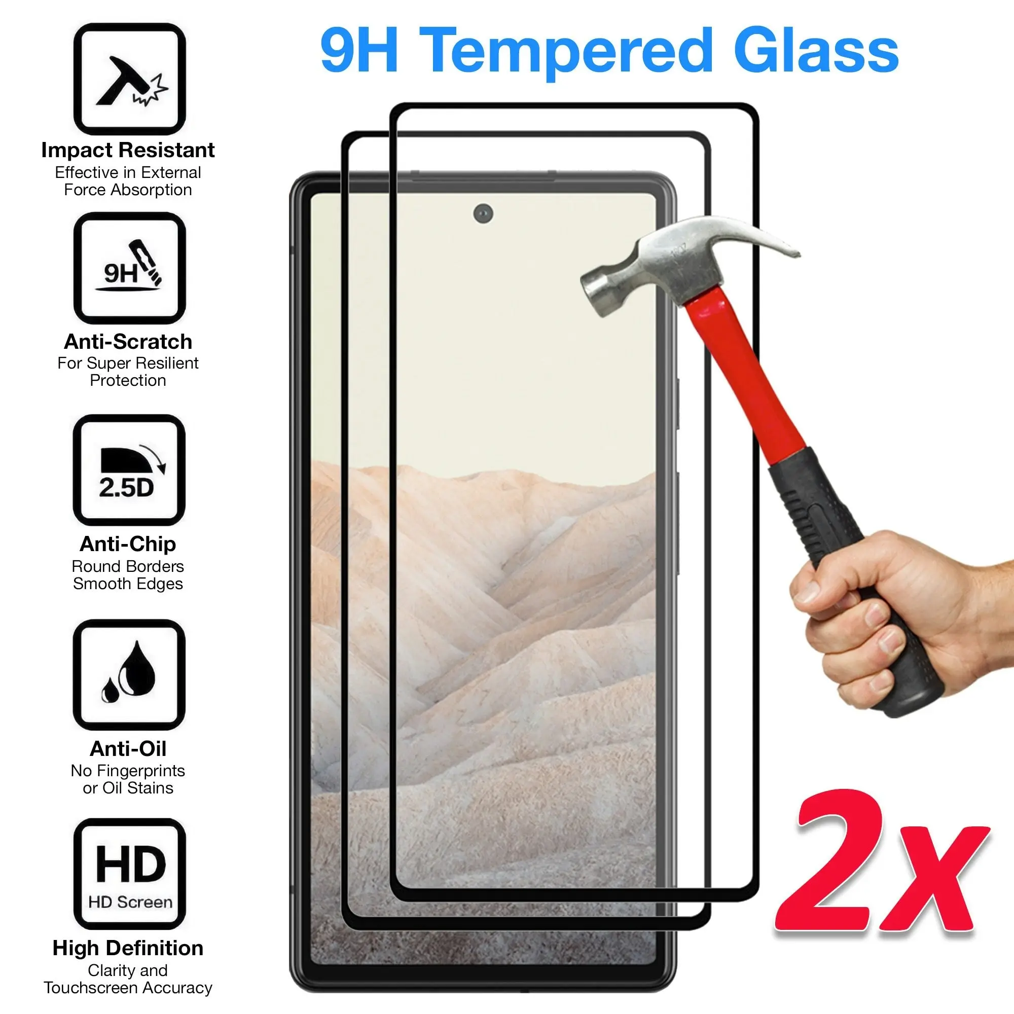 [2 Pack] MEZON Google Pixel 6 (6.4") Tempered Glass Full Coverage Crystal Clear Premium 9H HD Screen Protector