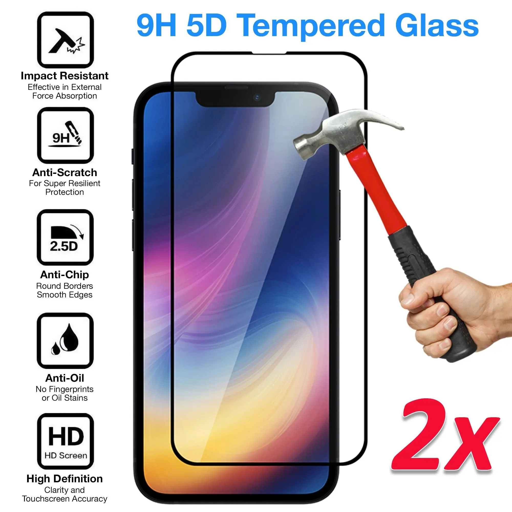 [2 Pack] MEZON Full Coverage Tempered Glass for iPhone 13 Pro (6.1") Crystal Clear Premium 9H HD Screen Protector