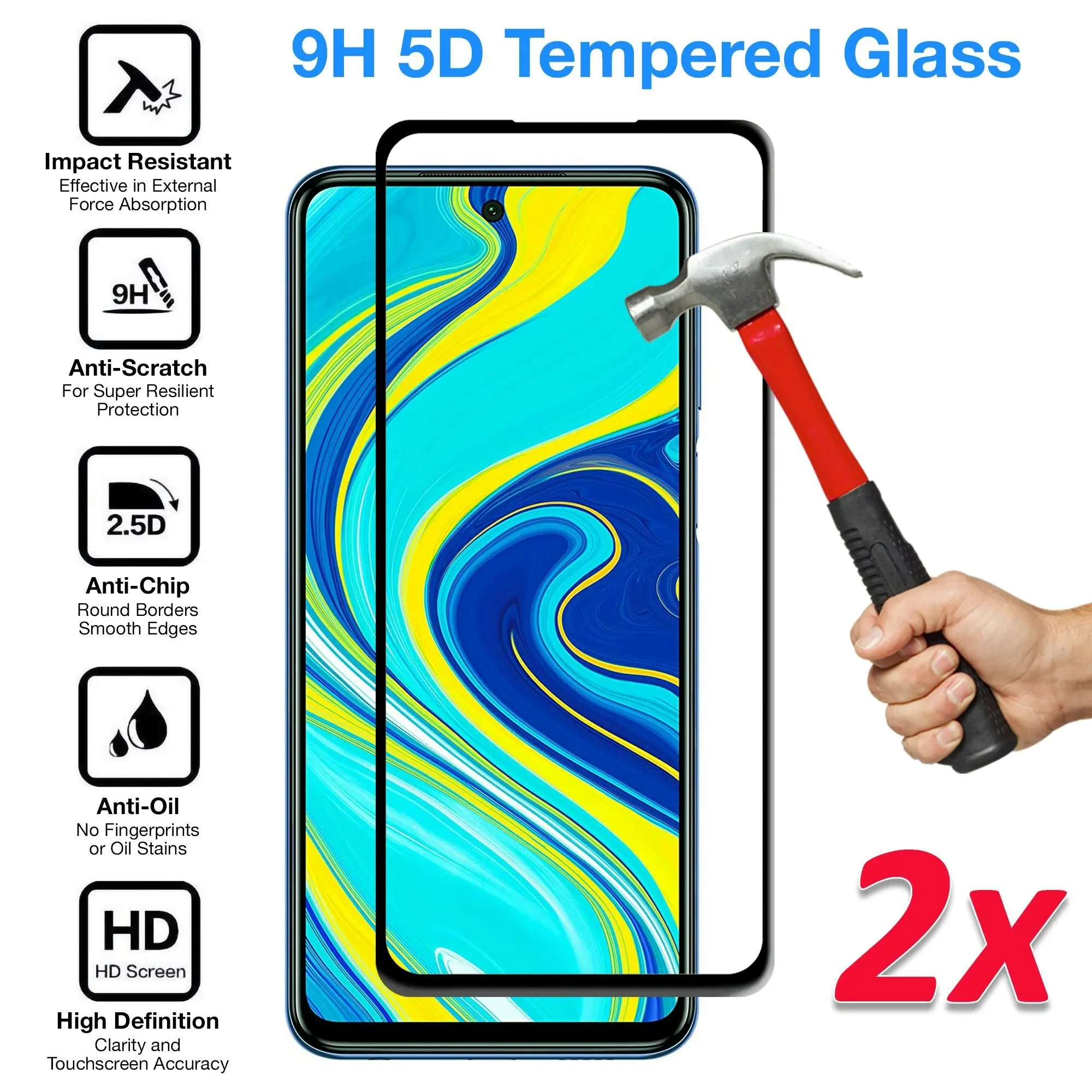 [2 Pack] MEZON Full Coverage Xiaomi Redmi Note 9S Tempered Glass Crystal Clear Premium 9H HD Screen Protector