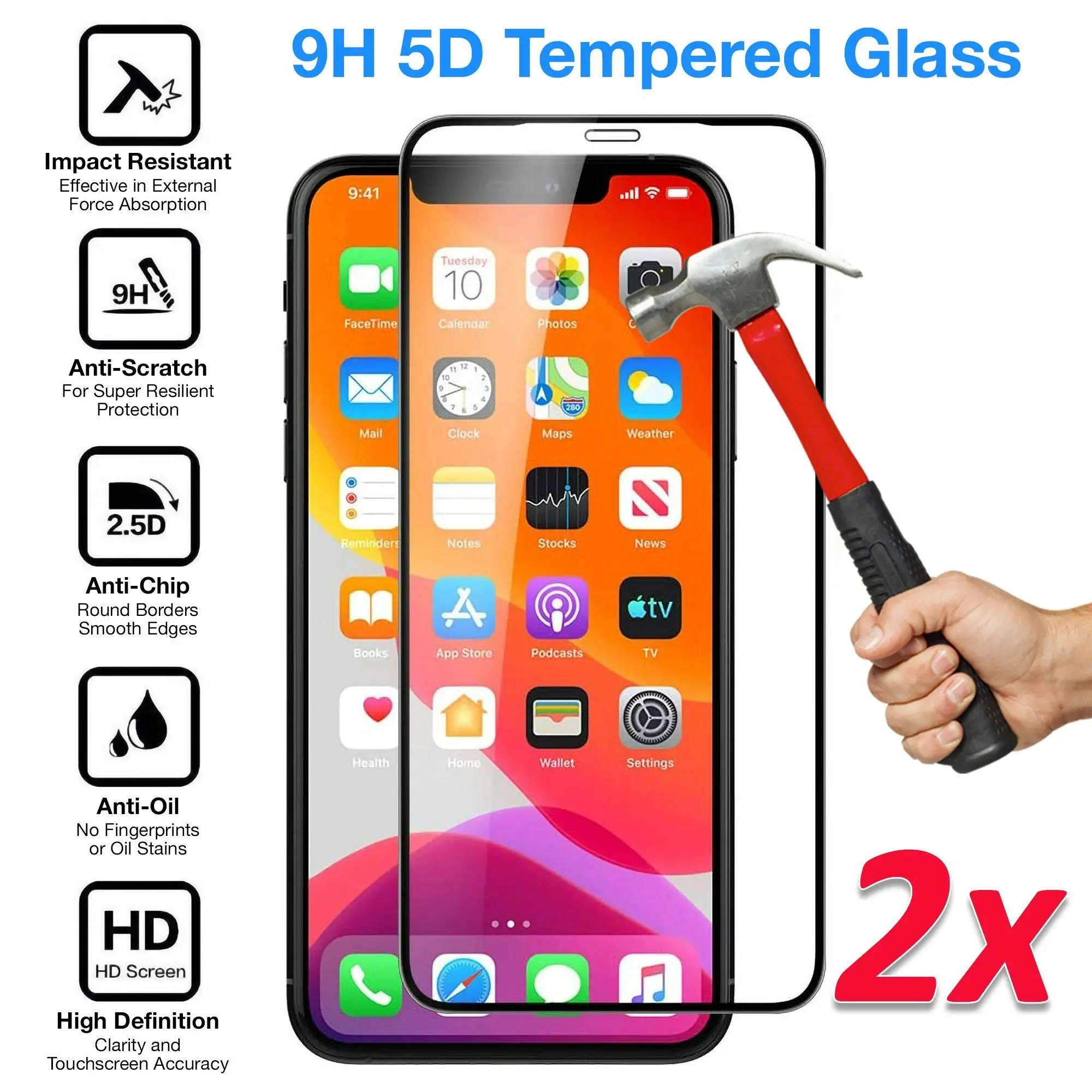 [2 Pack] MEZON Full Coverage Apple iPhone XS Max (6.5") Tempered Glass Crystal Clear Premium 9H HD Screen Protector