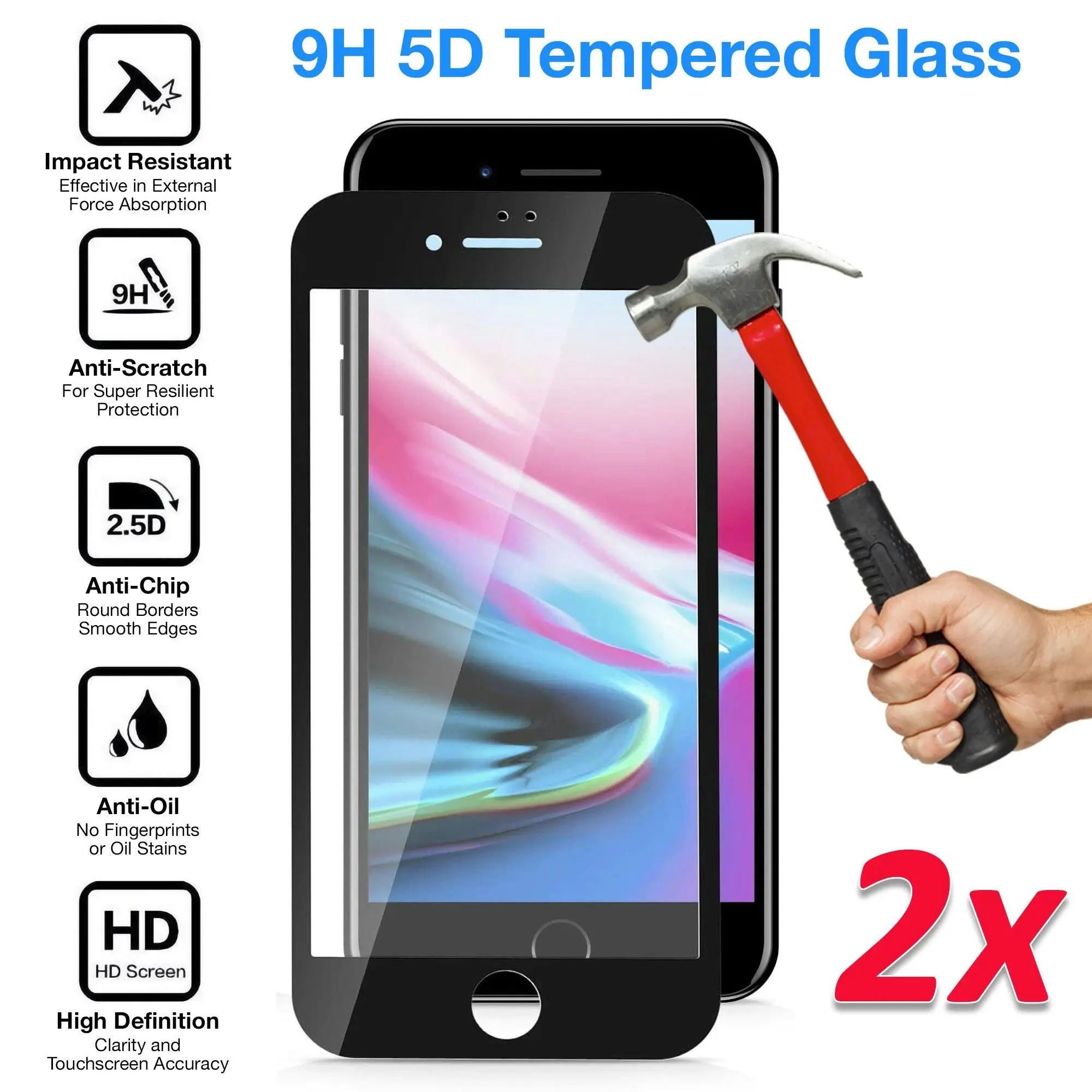 [2 Pack] MEZON Full Coverage Apple iPhone 6 (4.7") Tempered Glass Crystal Clear Premium 9H Screen Protector (iPhone 6, 9H Full)